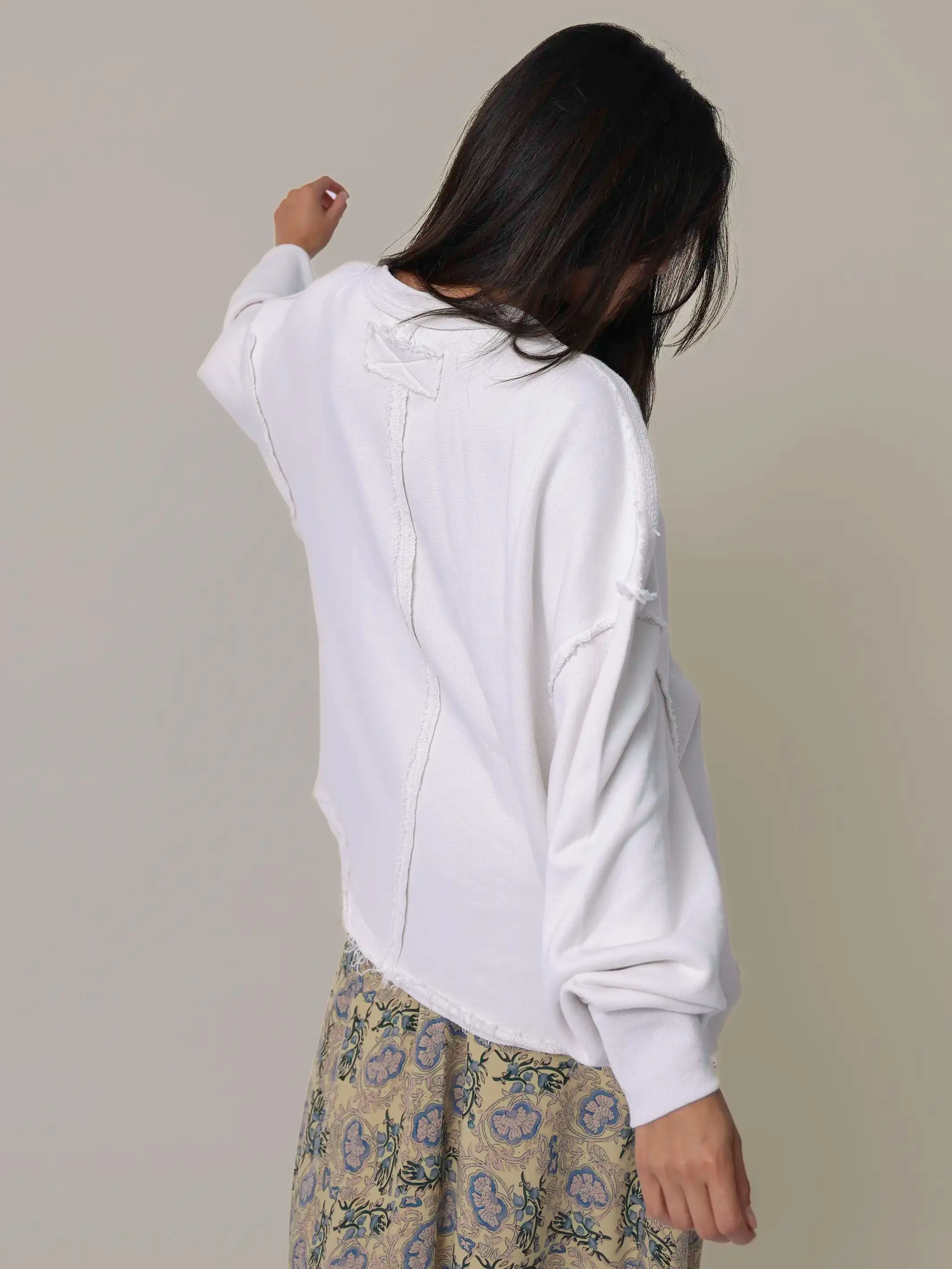 Kick Back Cotton V-Neck Pullover Sweatshirt - Cream sold by NATURAL LIFE product image thumbnail 2