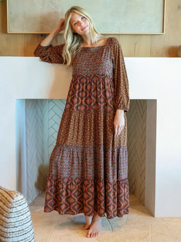 Berkley Long Sleeve Maxi Dress - Nouveau Blossoms Black sold by NATURAL LIFE