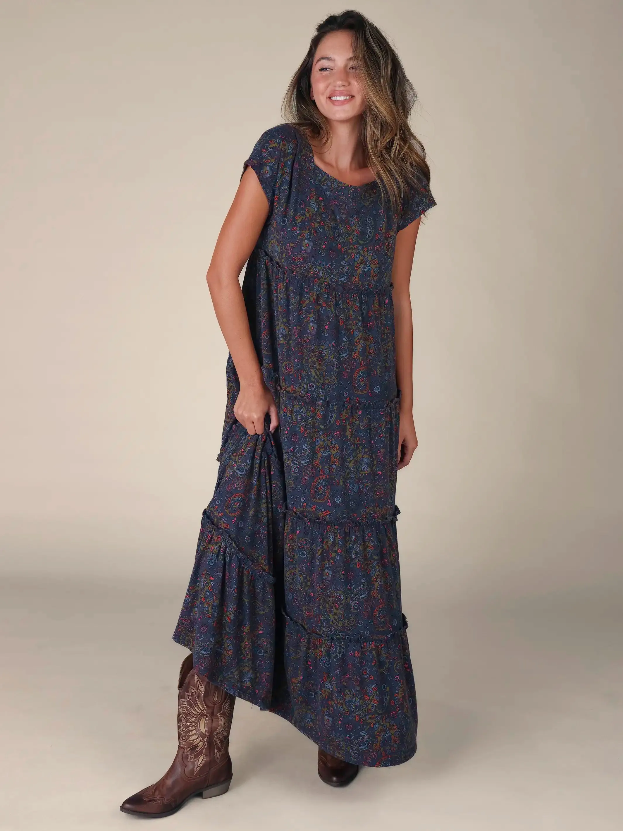 Berkley Knit Maxi Dress - Retro Paisley Navy sold by NATURAL LIFE product image thumbnail 2