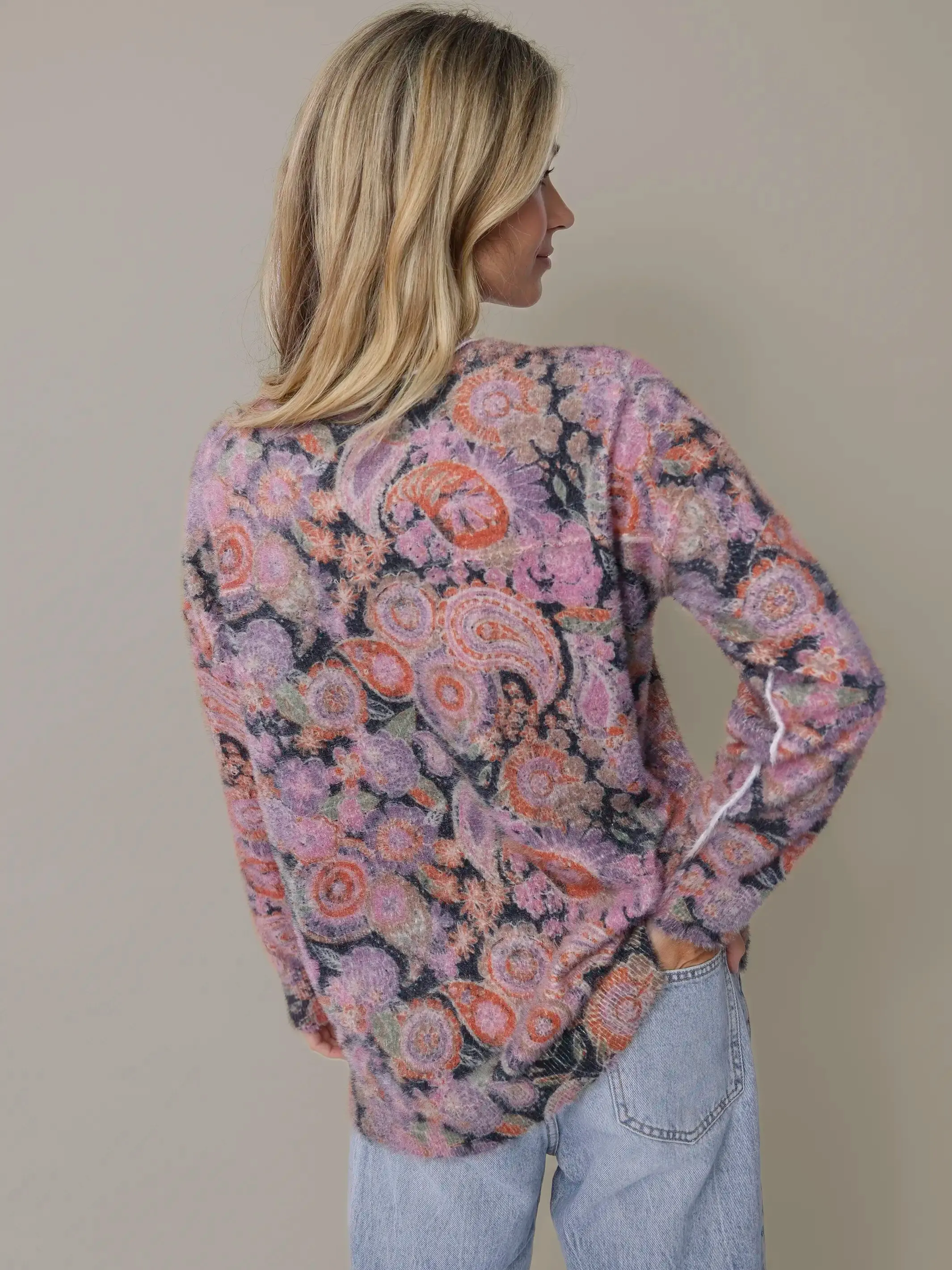 Cashmere-like Pullover Sweater - Black Sketched Paisley sold by NATURAL LIFE product image thumbnail 2