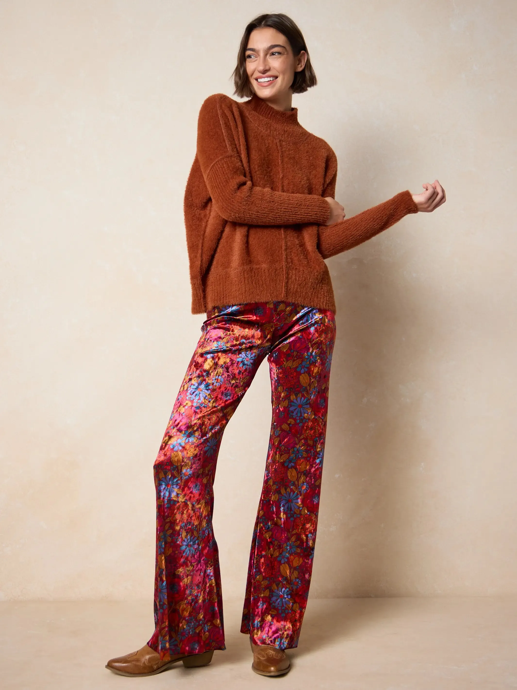 Cali Velvet Flare Pant - Drawn Garden Wine sold by NATURAL LIFE