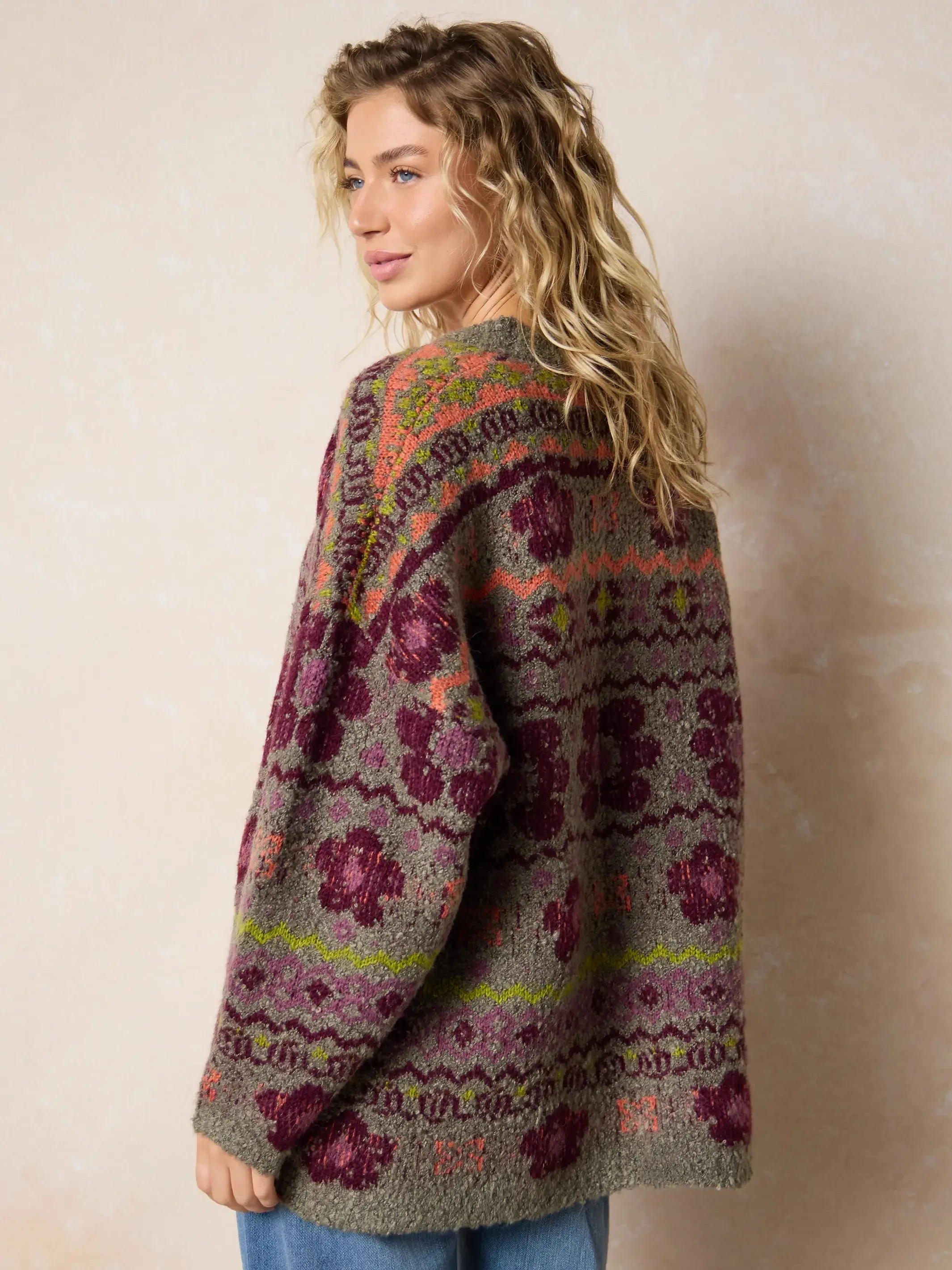 Calla Jacquard Cardigan Sweater - Festive Fairisle Grey sold by NATURAL LIFE product image thumbnail 3