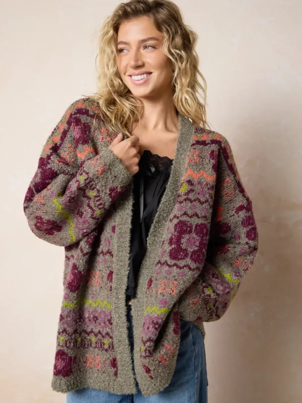 Calla Jacquard Cardigan Sweater - Festive Fairisle Grey sold by NATURAL LIFE