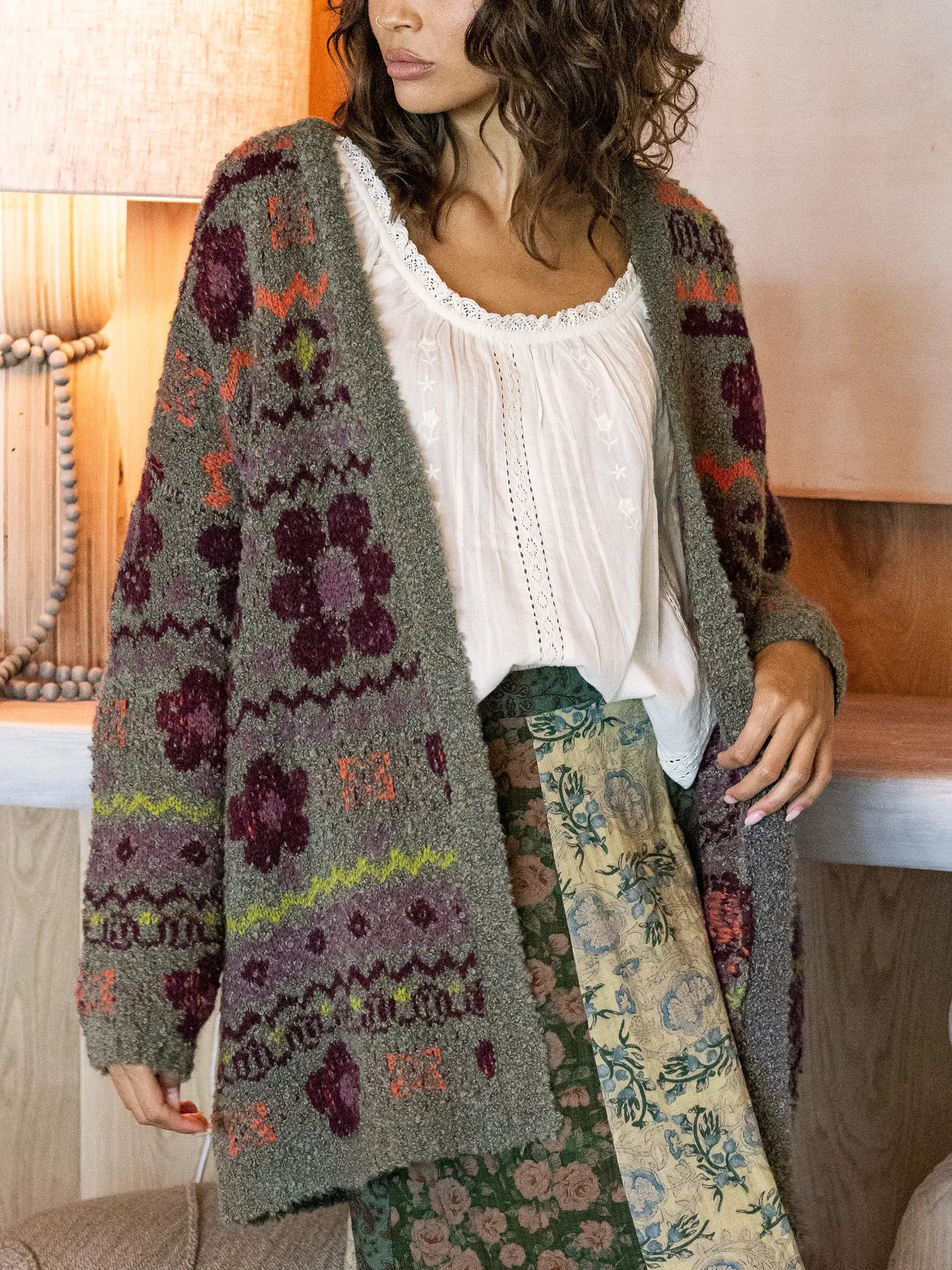 Calla Jacquard Cardigan Sweater - Festive Fairisle Grey sold by NATURAL LIFE product image thumbnail 5