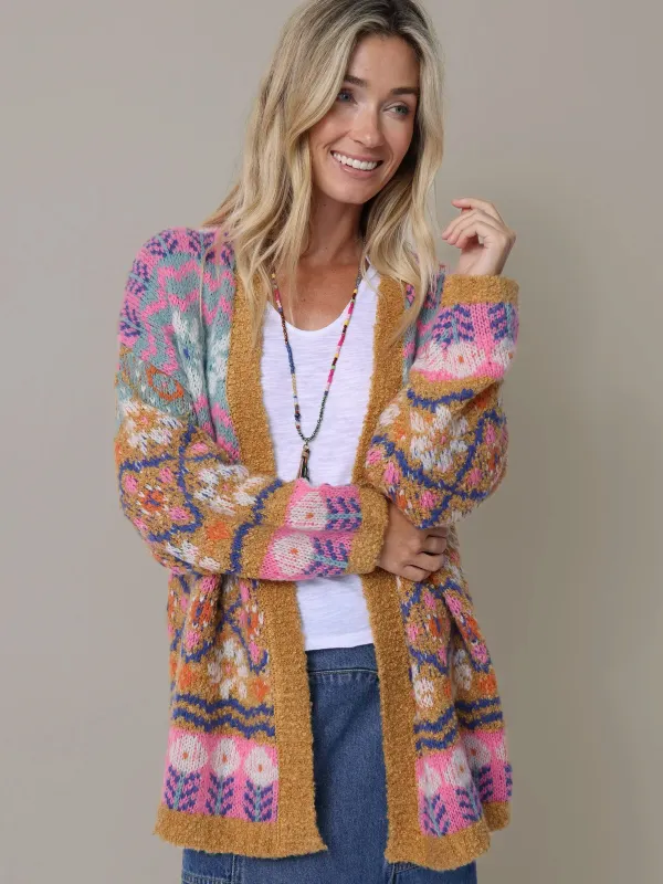 Calla Jacquard Cardigan Sweater - Cottage Daisies Gold sold by NATURAL LIFE