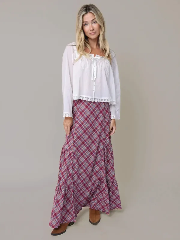 Dolly Cotton Flannel Maxi Skirt - Cranberry Blue Plaid sold by NATURAL LIFE
