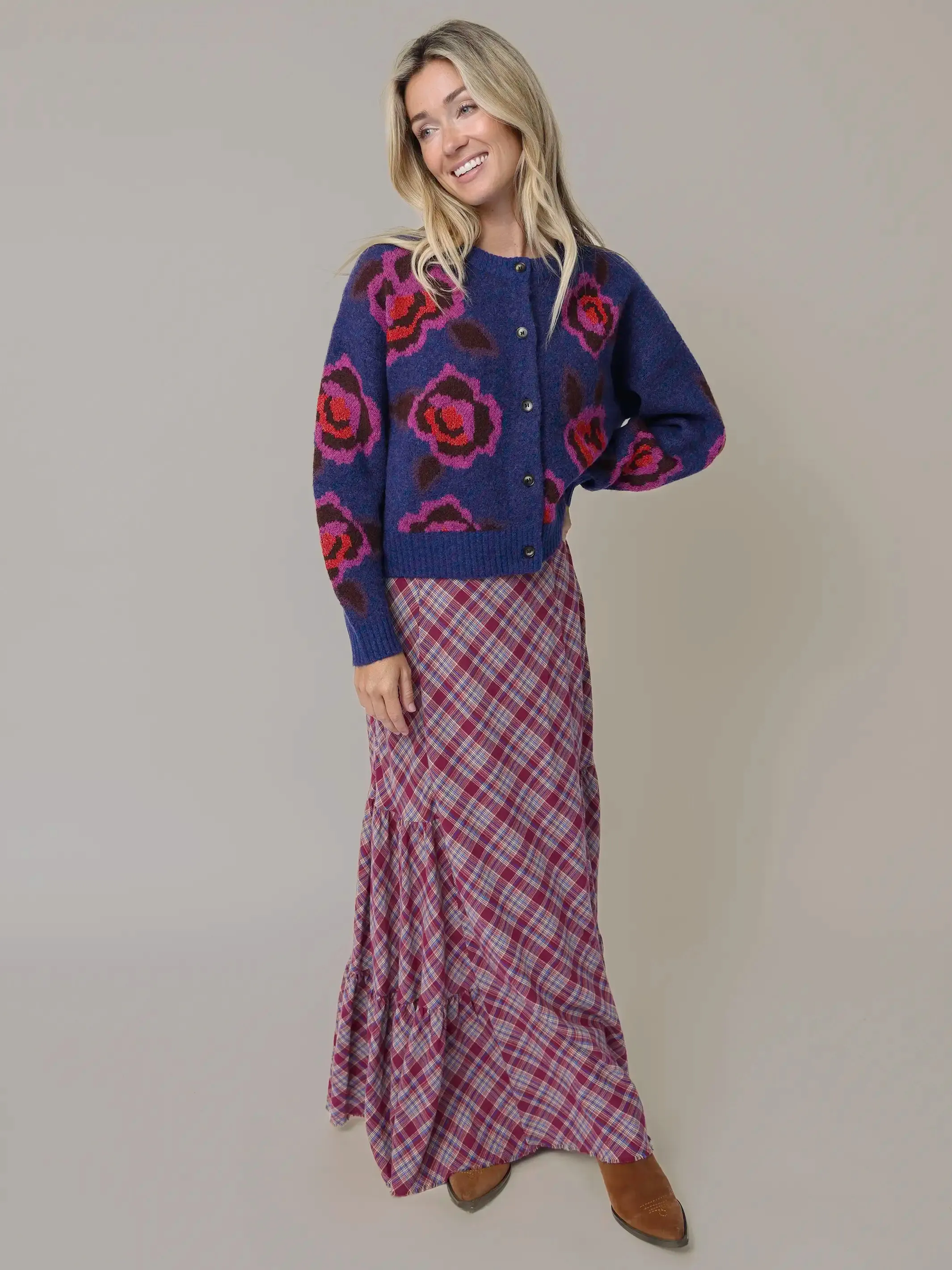 Dolly Cotton Flannel Maxi Skirt - Cranberry Blue Plaid sold by NATURAL LIFE product image thumbnail 4