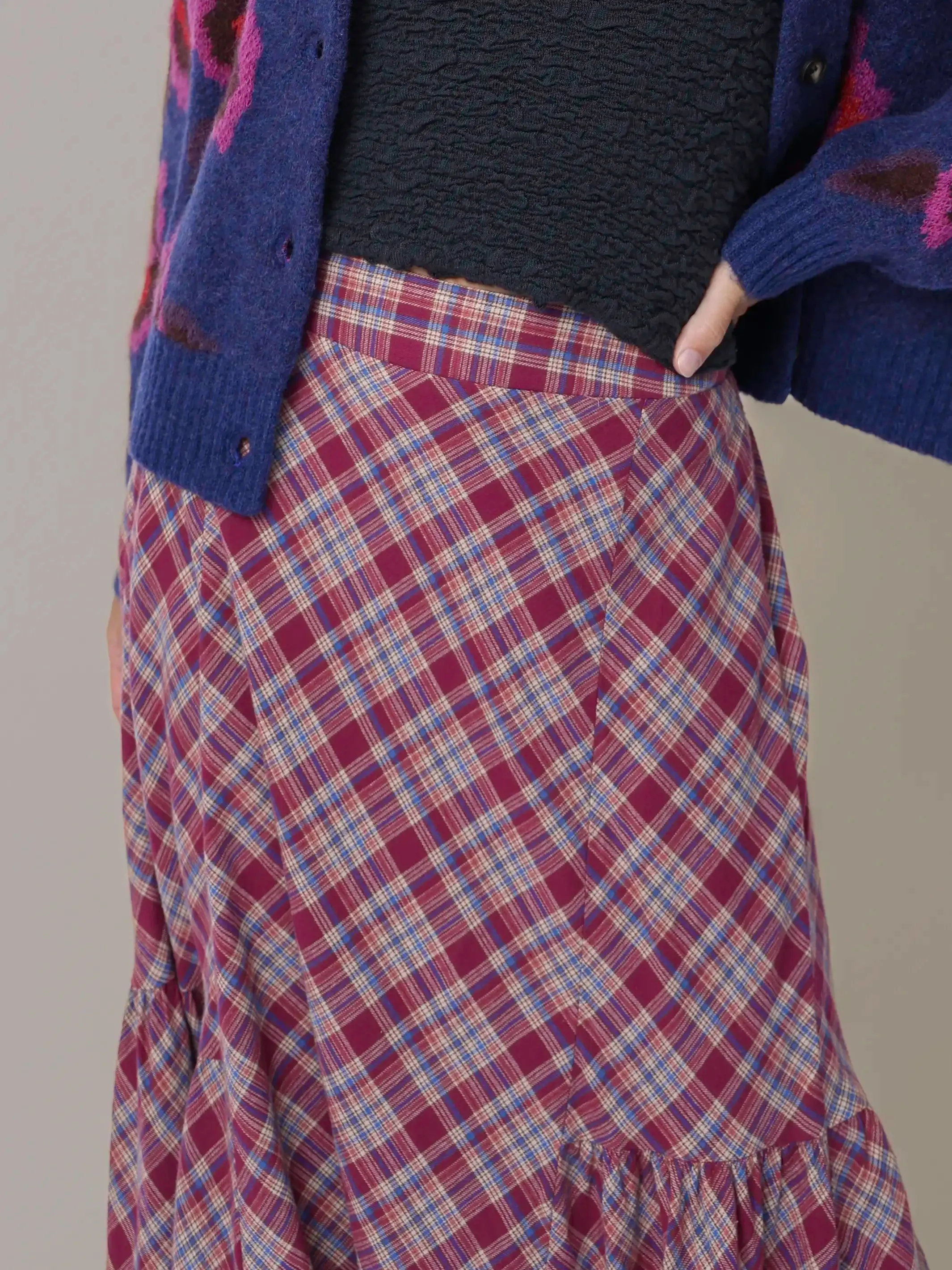Dolly Cotton Flannel Maxi Skirt - Cranberry Blue Plaid sold by NATURAL LIFE product image thumbnail 3