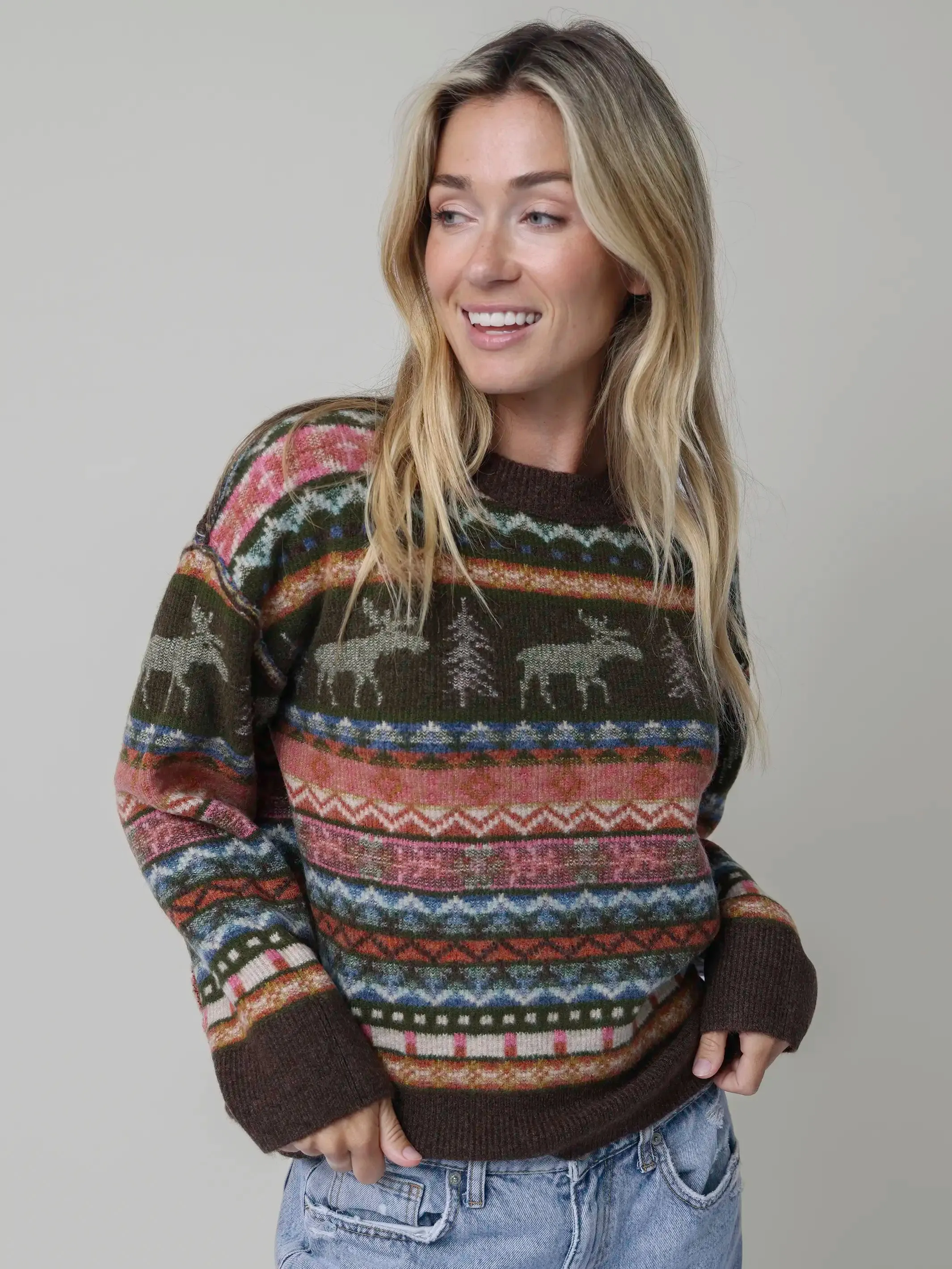 Cozy Cabin Reversible Jacquard Sweater - Moose sold by NATURAL LIFE product image thumbnail 2
