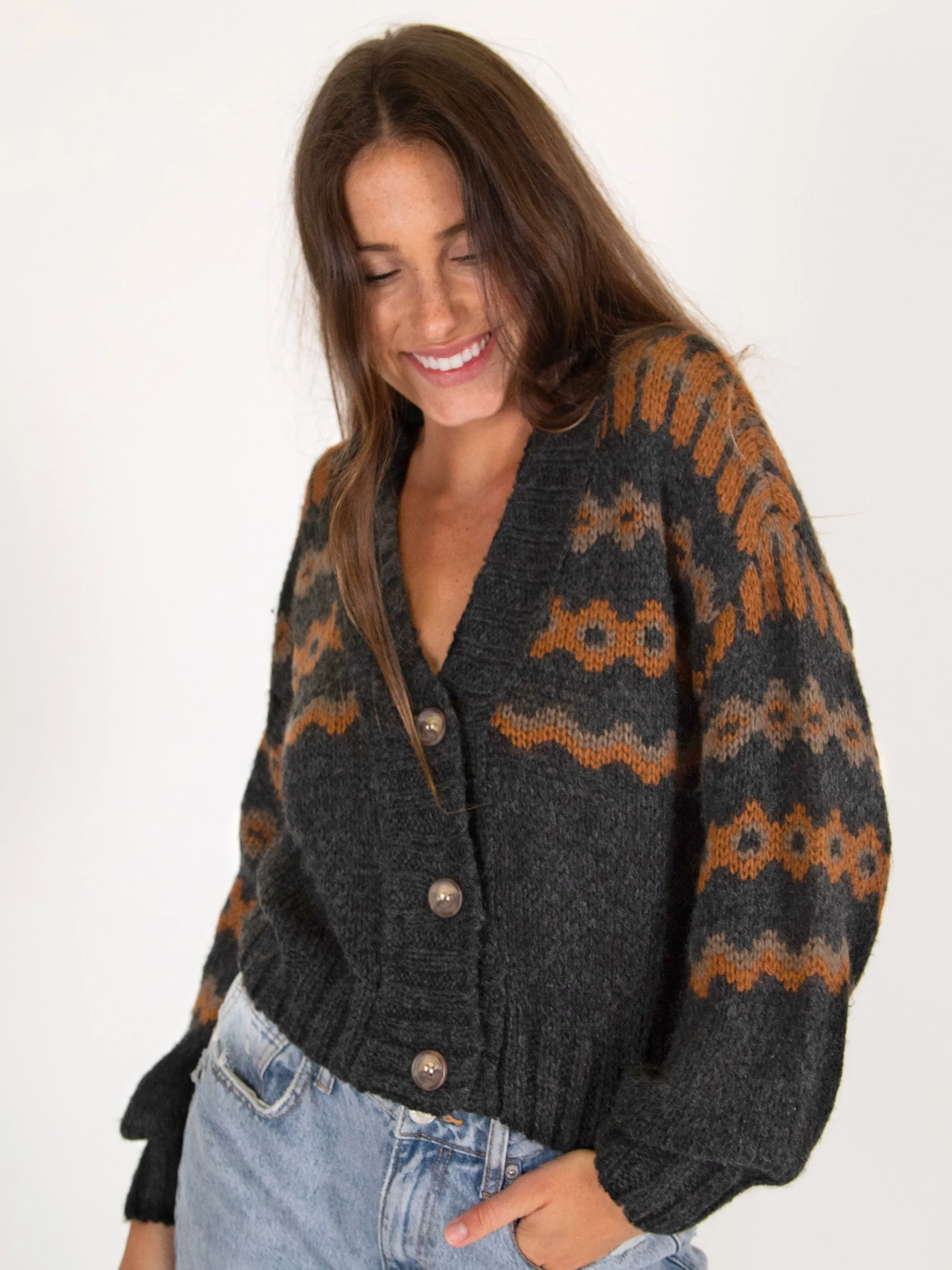 Monroe Fairisle Cardigan Sweater - Charcoal sold by NATURAL LIFE product image thumbnail 2