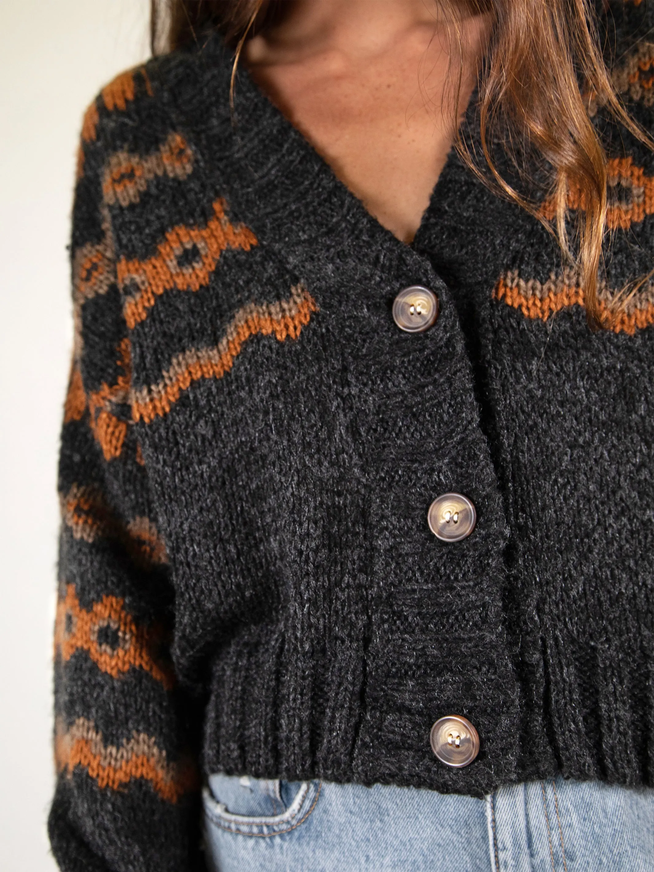 Monroe Fairisle Cardigan Sweater - Charcoal sold by NATURAL LIFE product image thumbnail 4