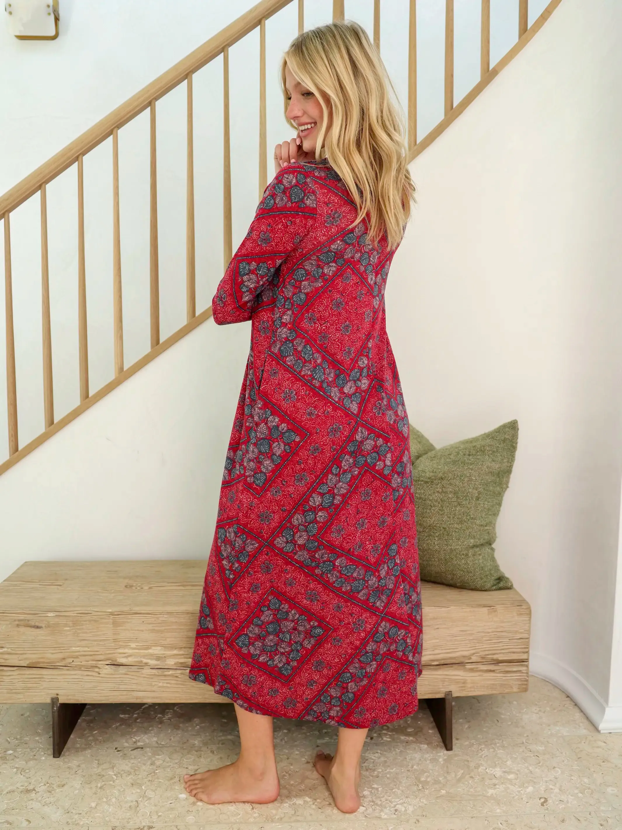 Lottie Sweater Knit Maxi Dress - Red Batik Bandana sold by NATURAL LIFE product image thumbnail 2