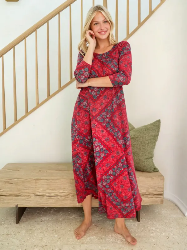 Lottie Sweater Knit Maxi Dress - Red Batik Bandana sold by NATURAL LIFE
