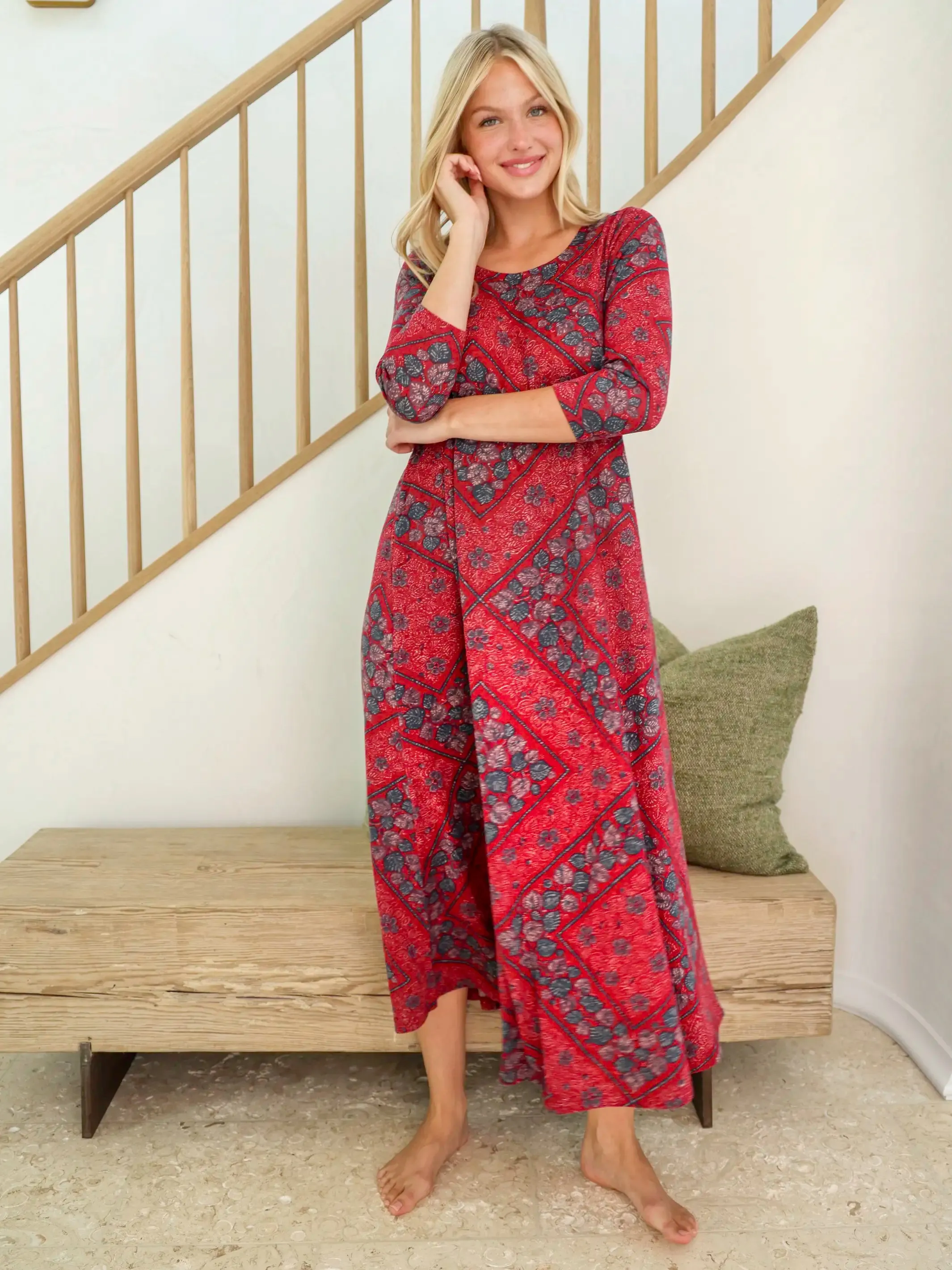 Lottie Sweater Knit Maxi Dress - Red Batik Bandana sold by NATURAL LIFE