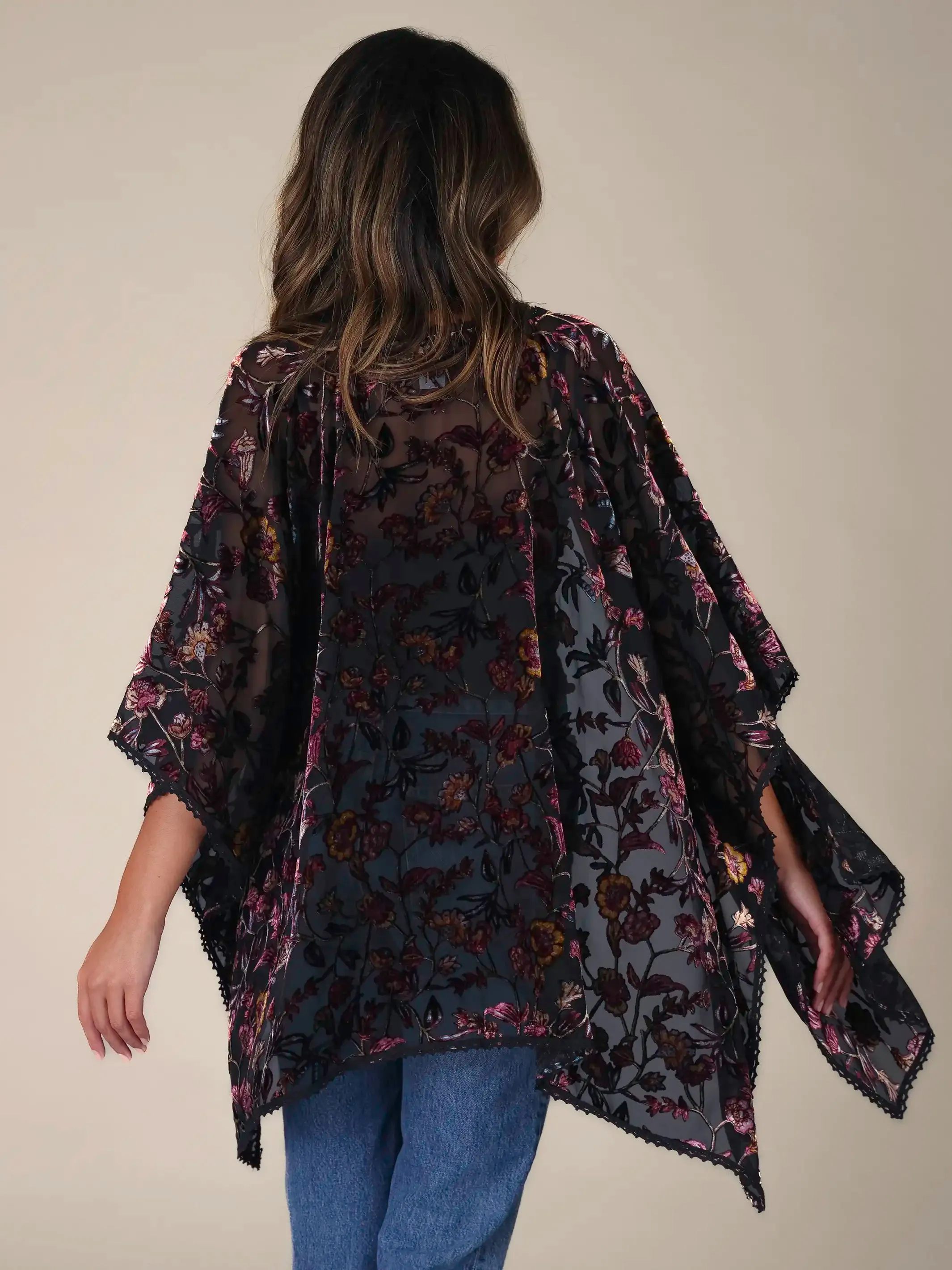 Velvet Burnout Kimono - Black Rose Branches sold by NATURAL LIFE