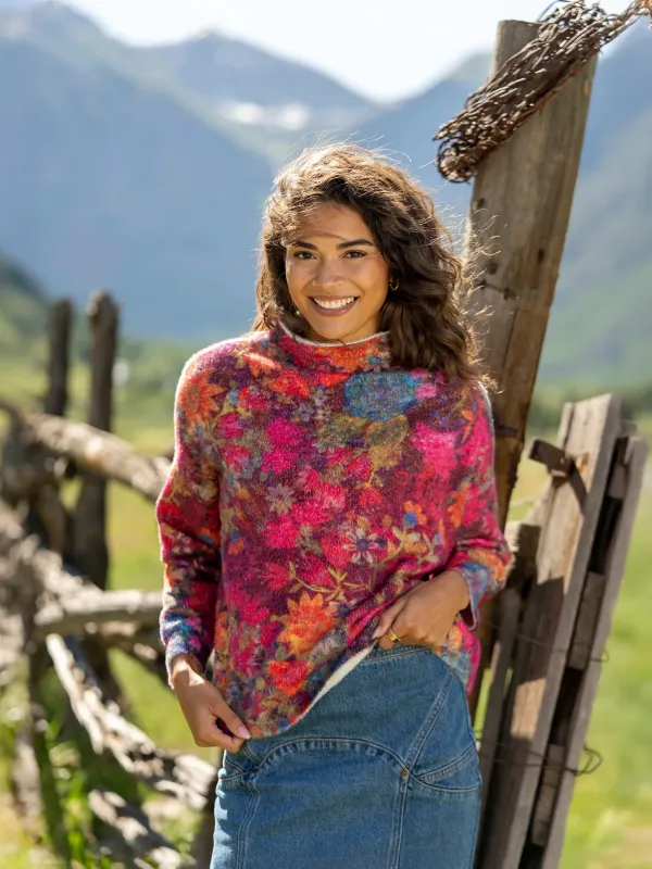 Cashmere-Like Mock Neck Sweater - Dark Floral Garden sold by NATURAL LIFE