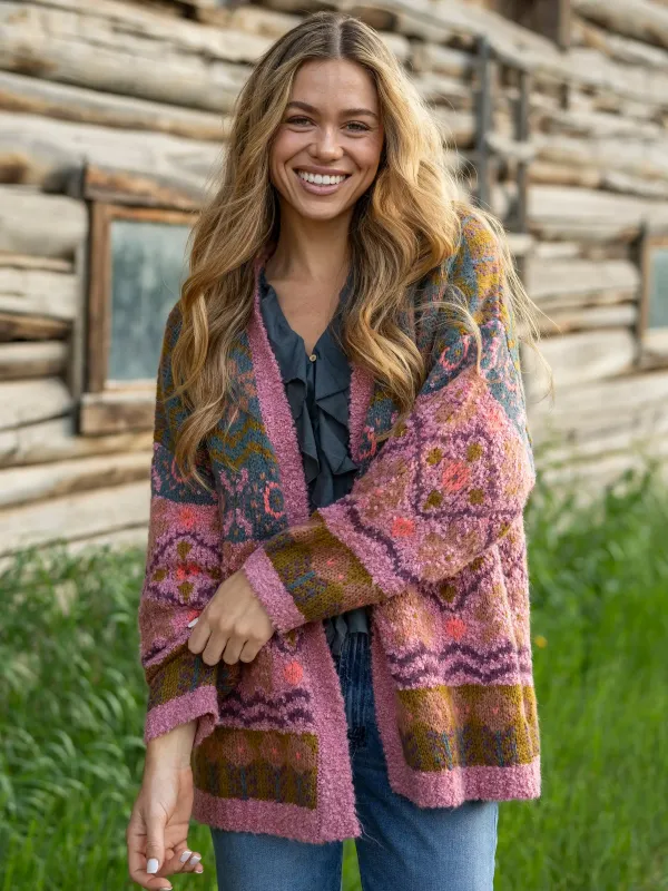 Calla Jacquard Cardigan Sweater - Alpine Meadow Mauve sold by NATURAL LIFE