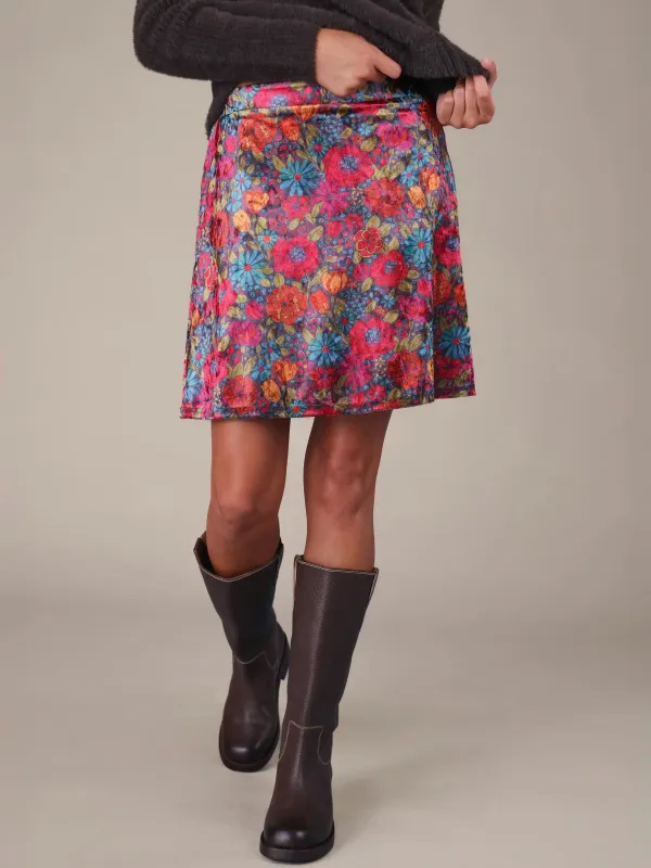 Too Cute Velvet Mini Skirt - Drawn Garden Charcoal sold by NATURAL LIFE