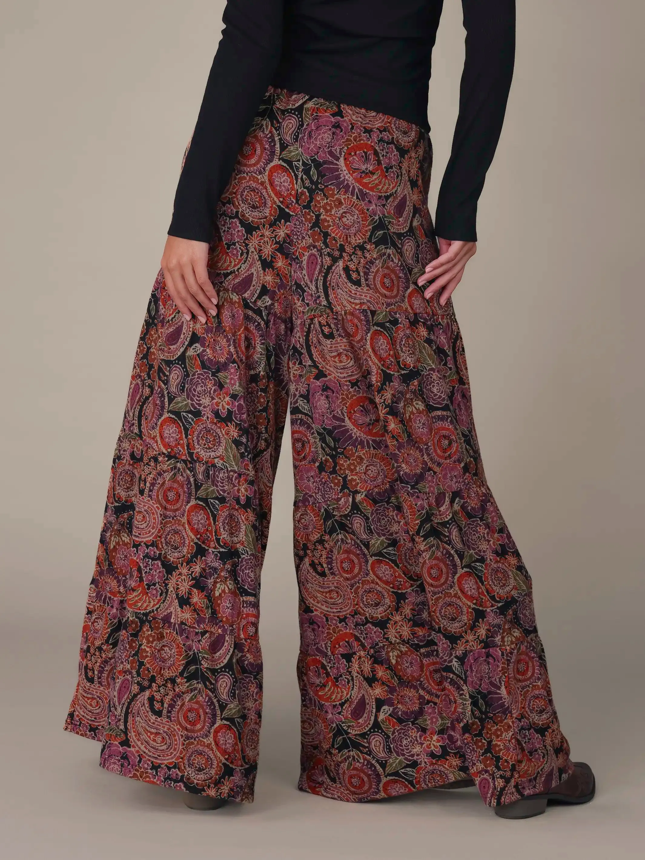 Patti Knit Palazzo Pant - Black Sketched Paisley sold by NATURAL LIFE product image thumbnail 3