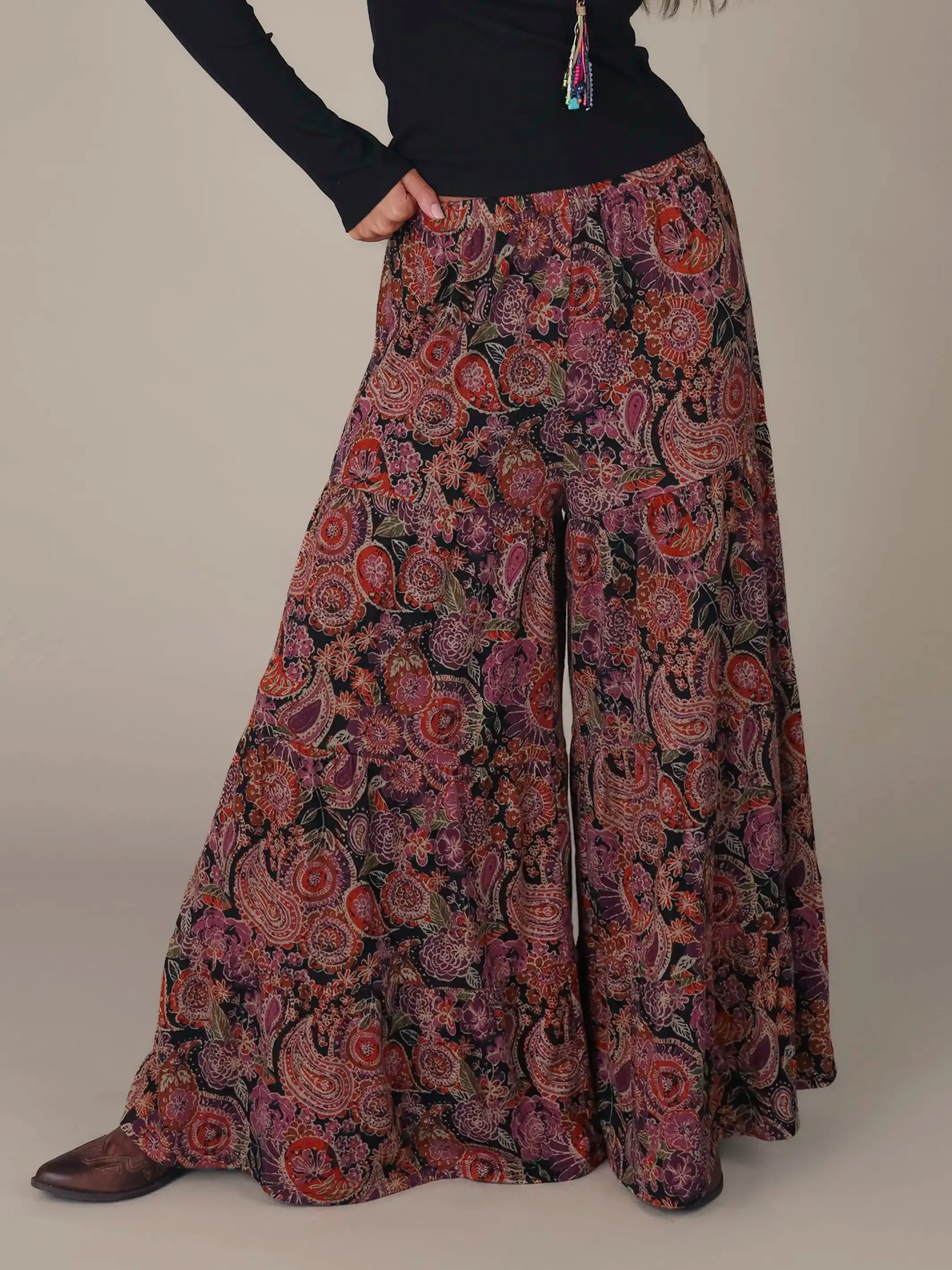 Patti Knit Palazzo Pant - Black Sketched Paisley sold by NATURAL LIFE product image thumbnail 2