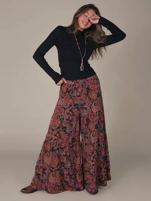Patti Knit Palazzo Pant - Black Sketched Paisley sold by NATURAL LIFE