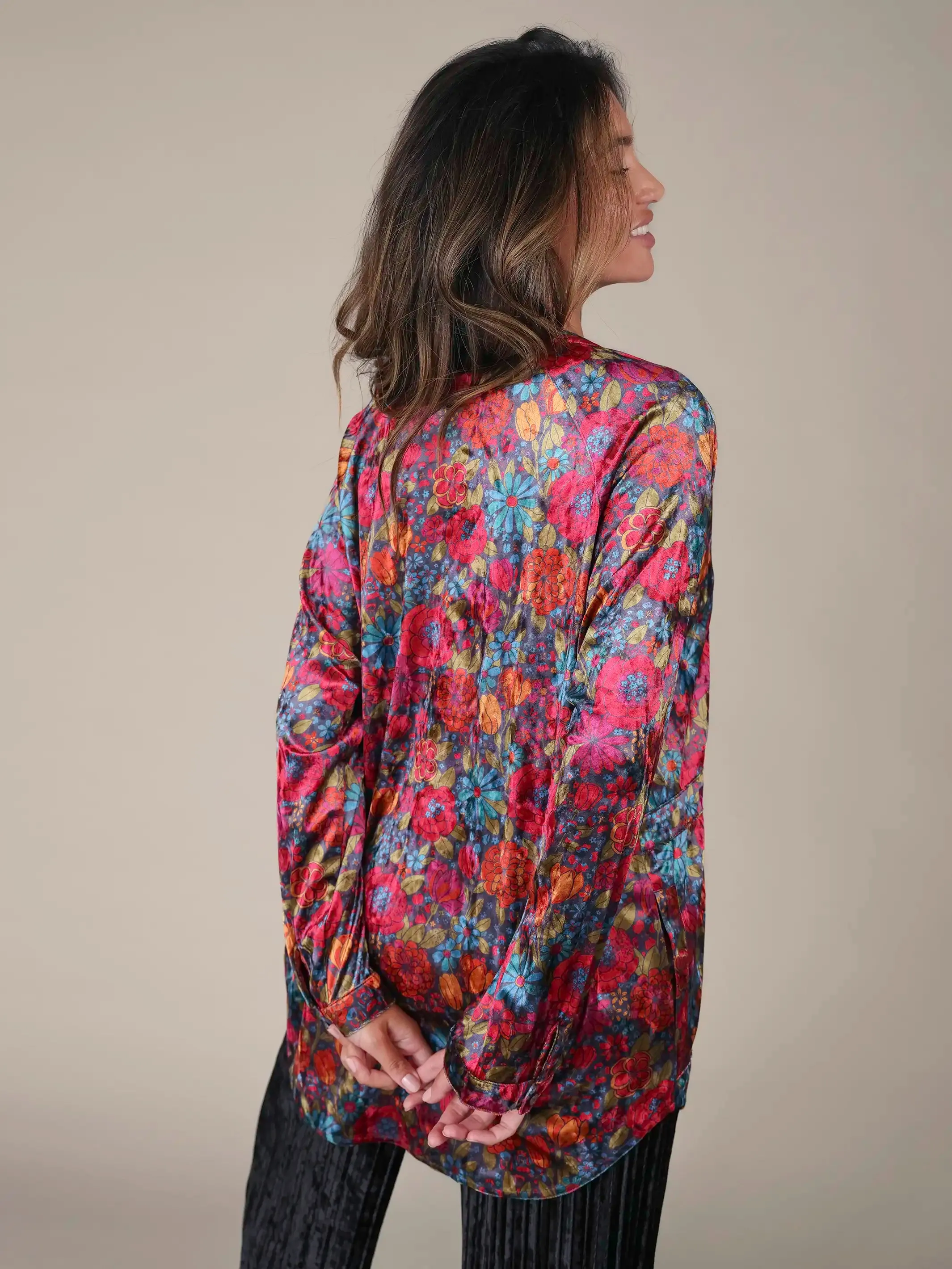 Laid Back Velvet Button Down - Drawn Garden Charcoal sold by NATURAL LIFE product image thumbnail 3