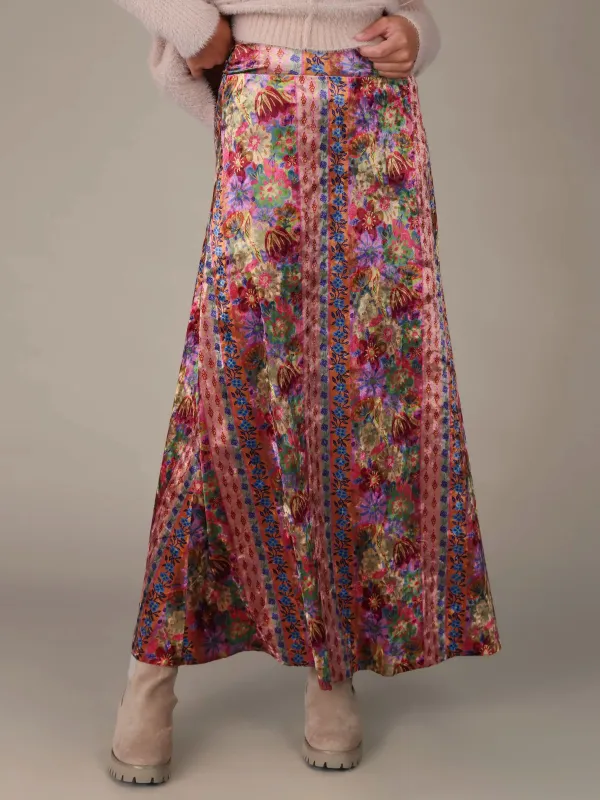 Moment In Time Velvet Maxi Skirt - Rainbow Blooms Stripe sold by NATURAL LIFE