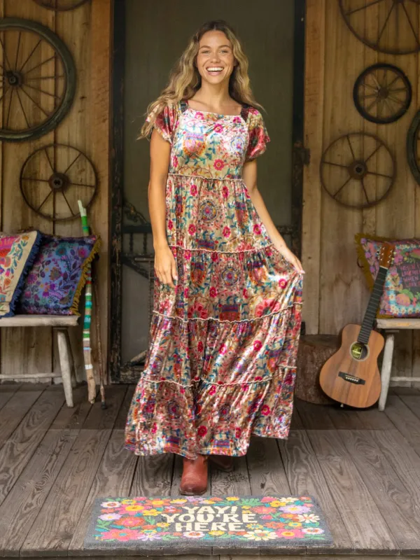 Berkley Velvet Maxi Dress - Pink Folk Floral sold by NATURAL LIFE
