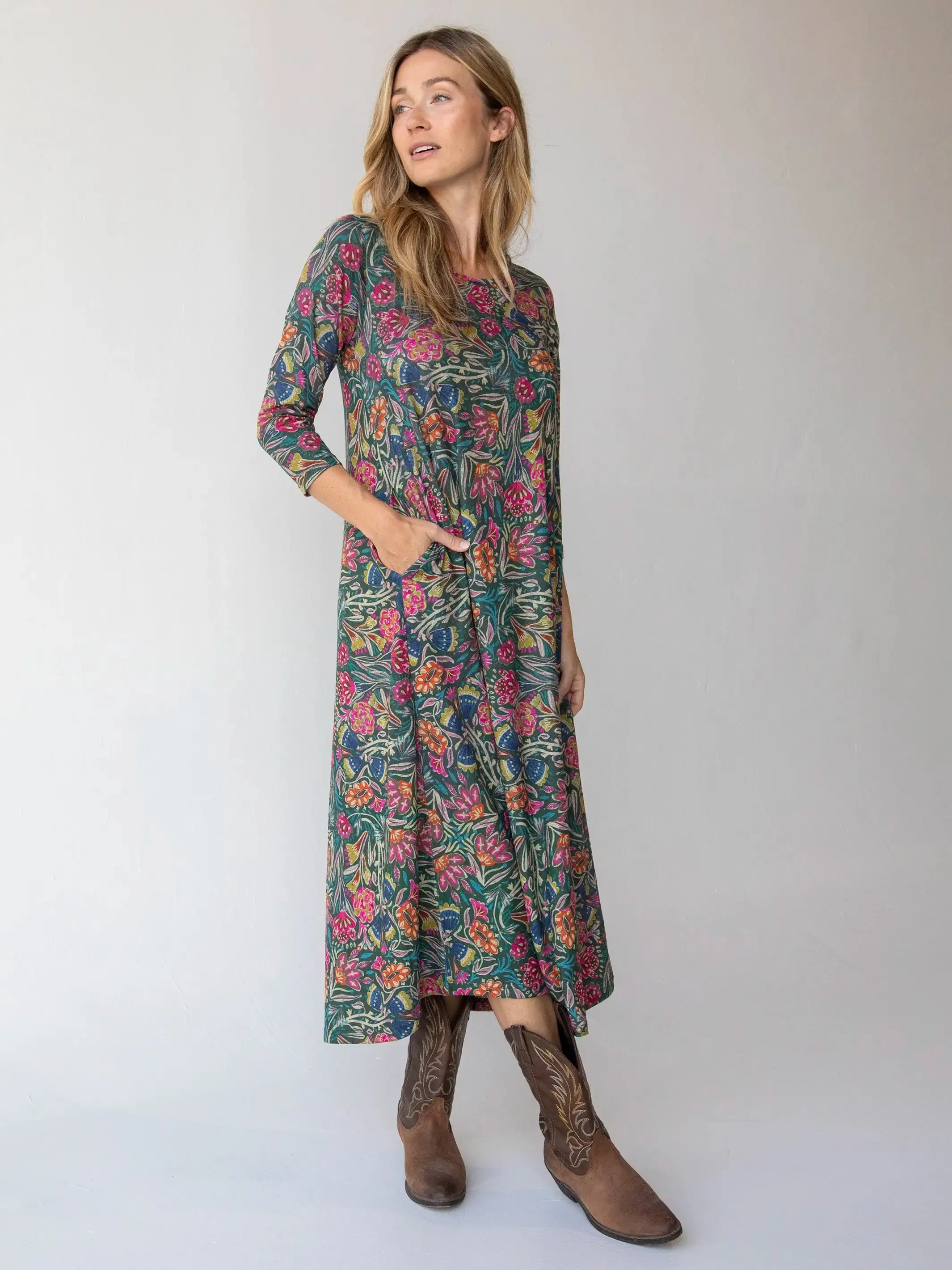 Lottie Sweater Knit Maxi Dress - Green Painterly Vines sold by NATURAL LIFE product image thumbnail 4
