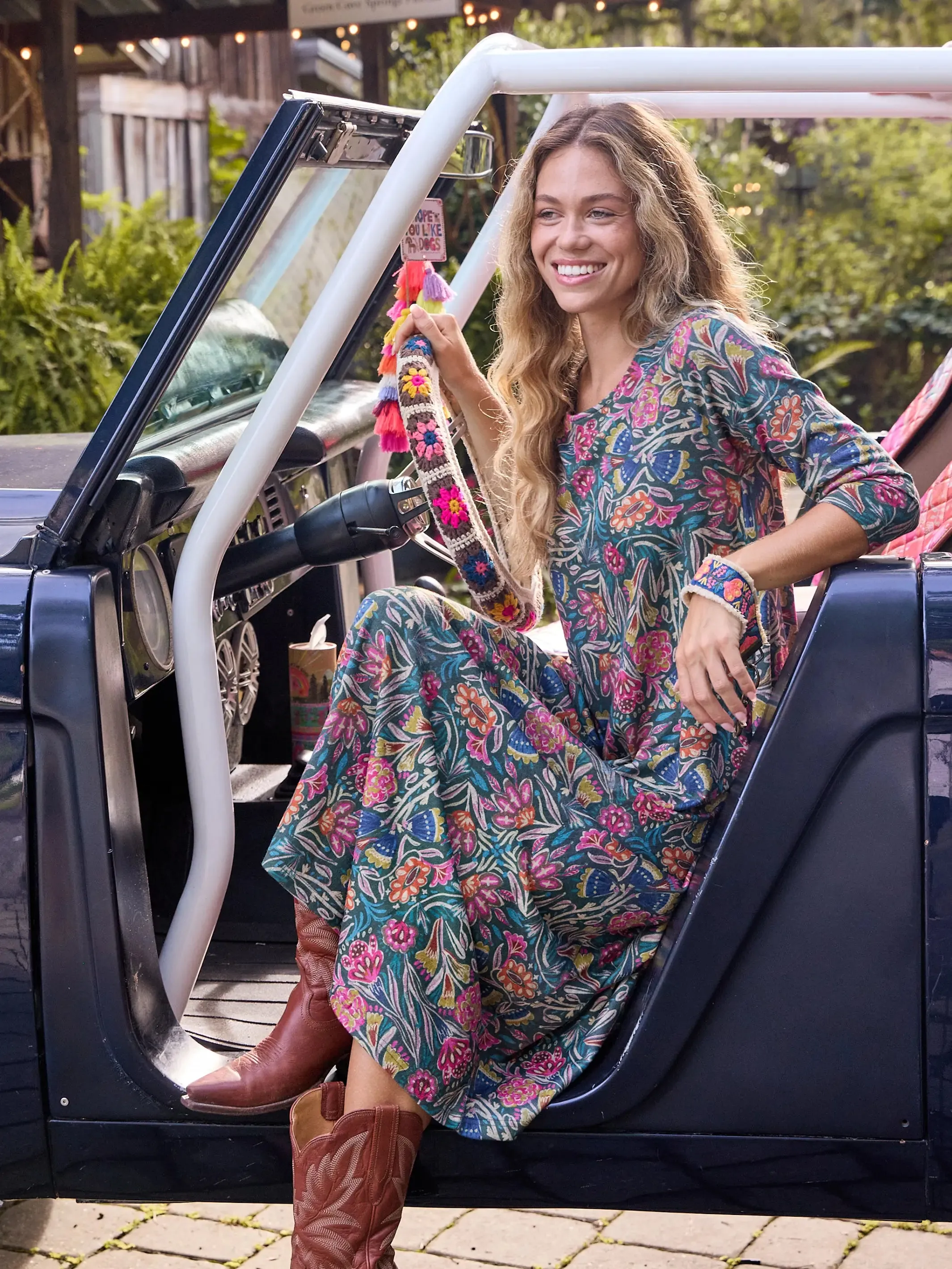 Lottie Sweater Knit Maxi Dress - Green Painterly Vines sold by NATURAL LIFE product image thumbnail 2