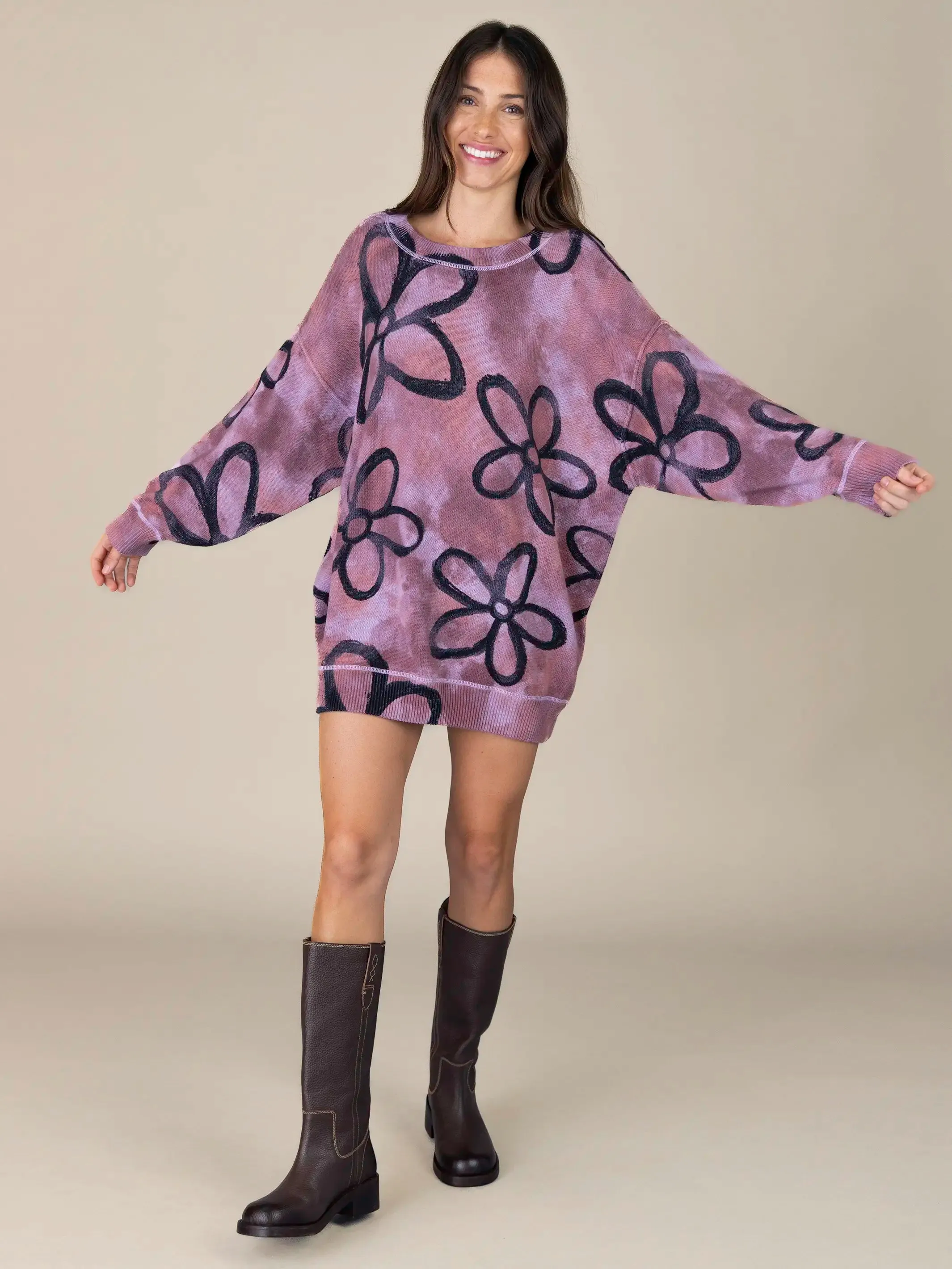 Taylor Oversized Cotton Sweater - Plum Flower Tie-Dye sold by NATURAL LIFE product image thumbnail 2