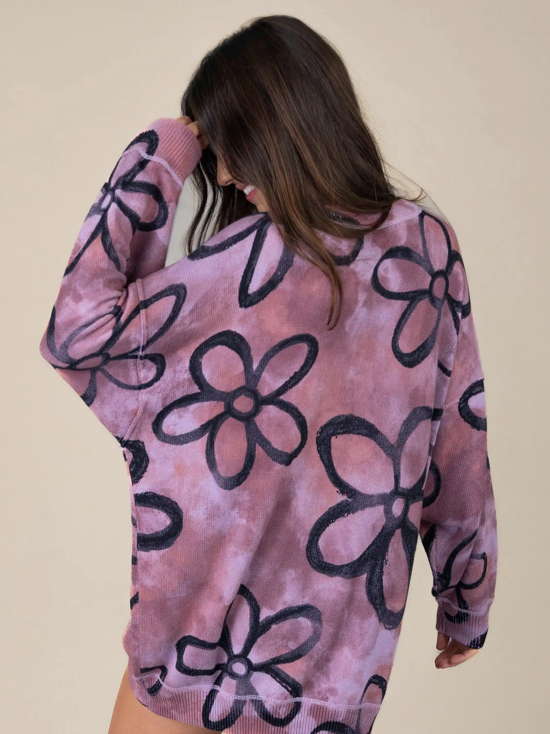 Taylor Oversized Cotton Sweater - Plum Flower Tie-Dye sold by NATURAL LIFE product image thumbnail 3