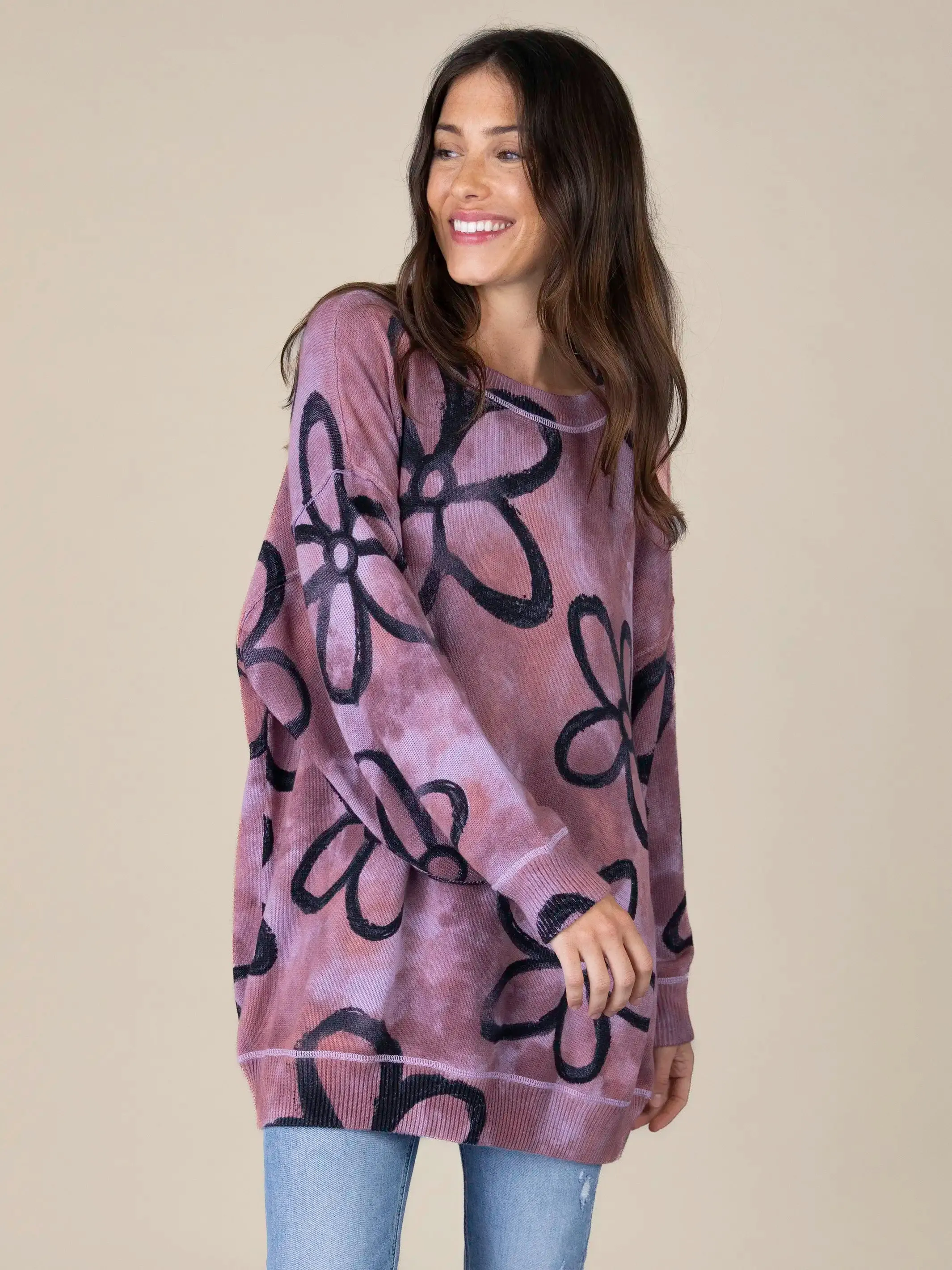 Taylor Oversized Cotton Sweater - Plum Flower Tie-Dye sold by NATURAL LIFE