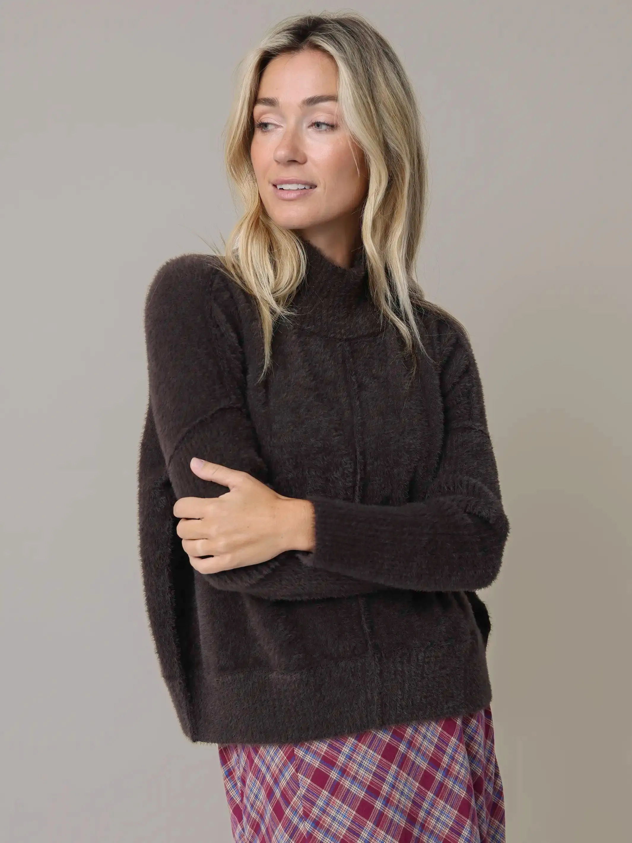 Fuzzy Turtleneck Sweater - Espresso sold by NATURAL LIFE product image thumbnail 3