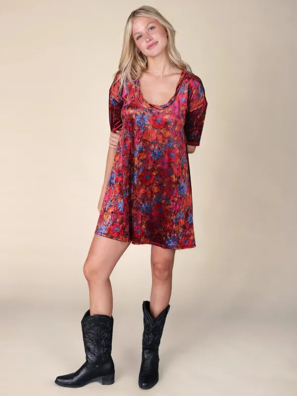 All Day Velvet Mini Dress - Drawn Garden Wine sold by NATURAL LIFE