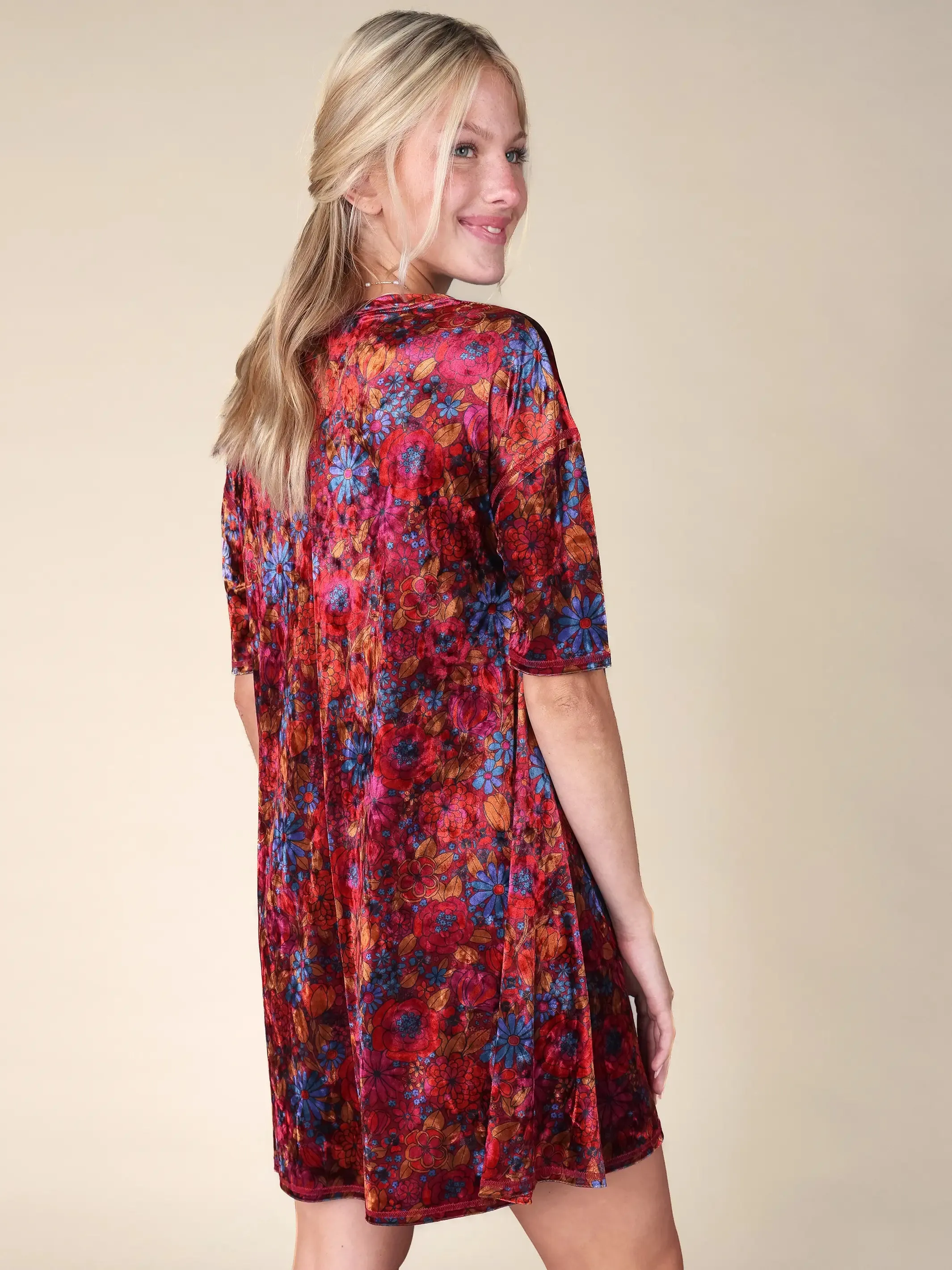 All Day Velvet Mini Dress - Drawn Garden Wine sold by NATURAL LIFE product image thumbnail 3