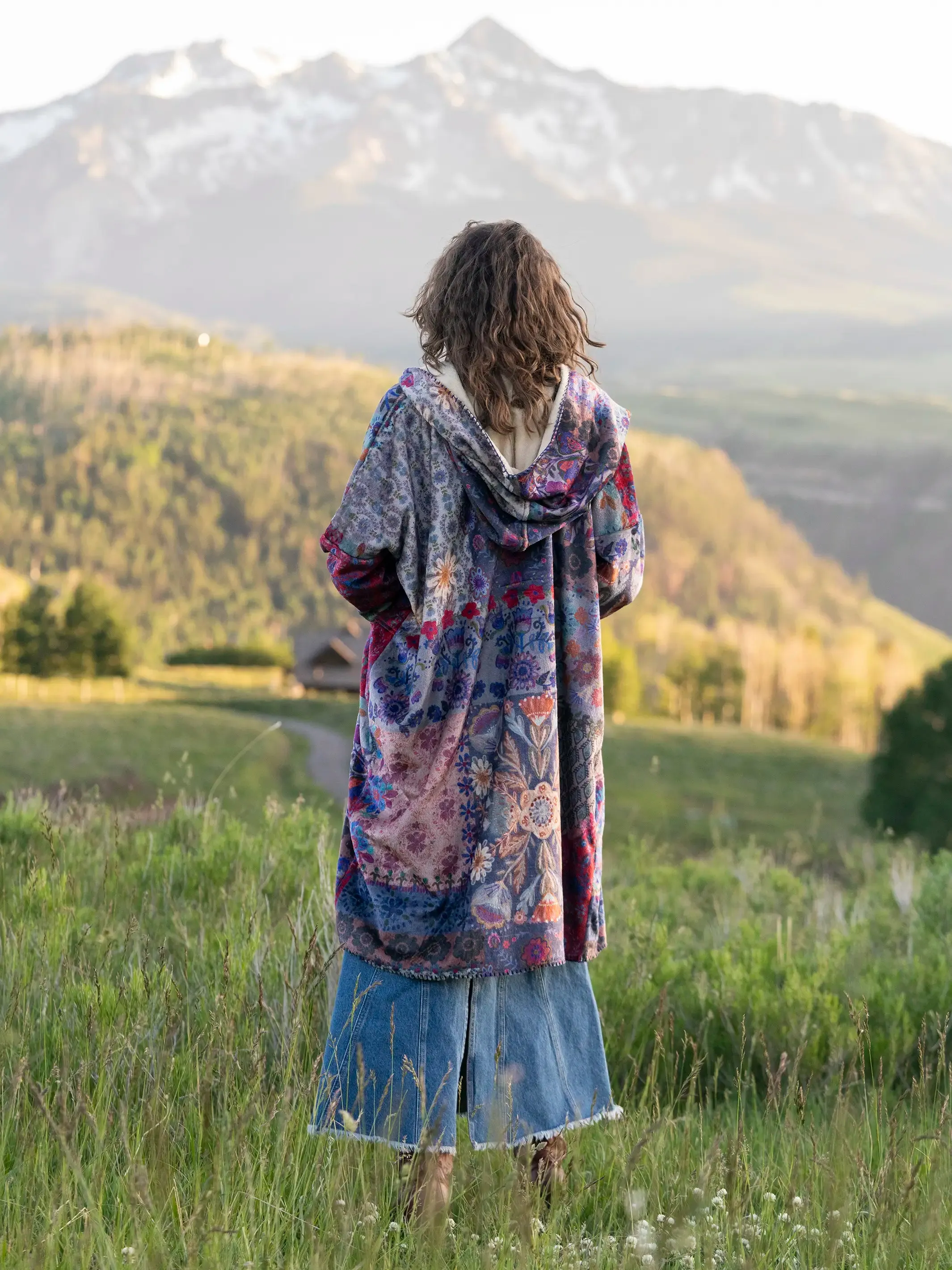 Cozy Blanket Kimono - Blue Patchwork Long Length sold by NATURAL LIFE product image thumbnail 2