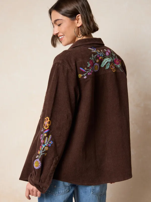 Cutest Embroidered Corduroy Shirt - Brown Floral sold by NATURAL LIFE