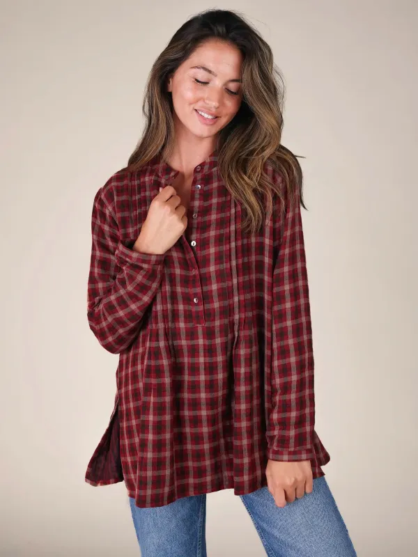 Lowen Cotton Tunic - Cranberry Tan Plaid sold by NATURAL LIFE