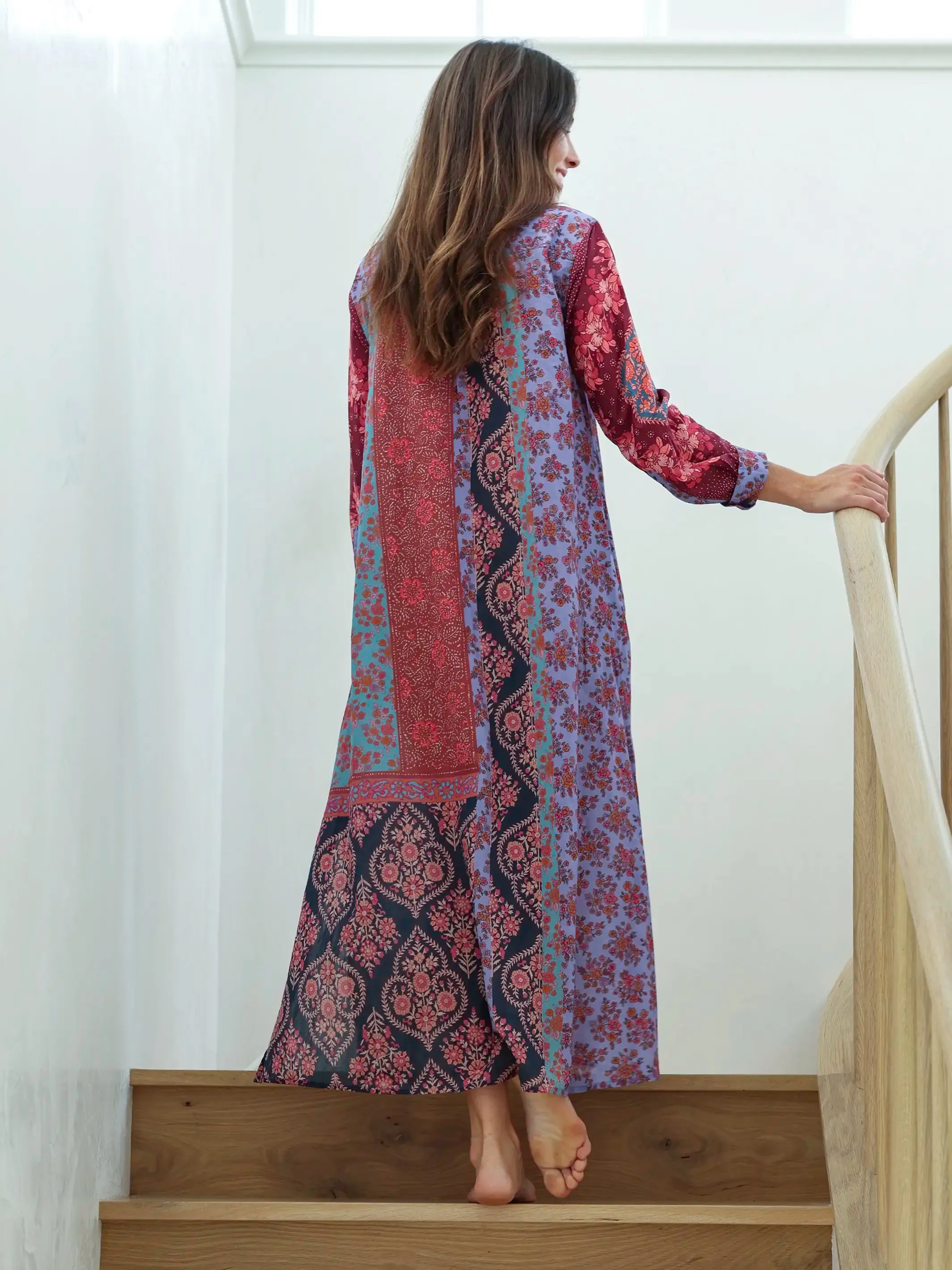 Drew Cotton Gauze Shirt Dress - Red Patchwork sold by NATURAL LIFE product image thumbnail 3