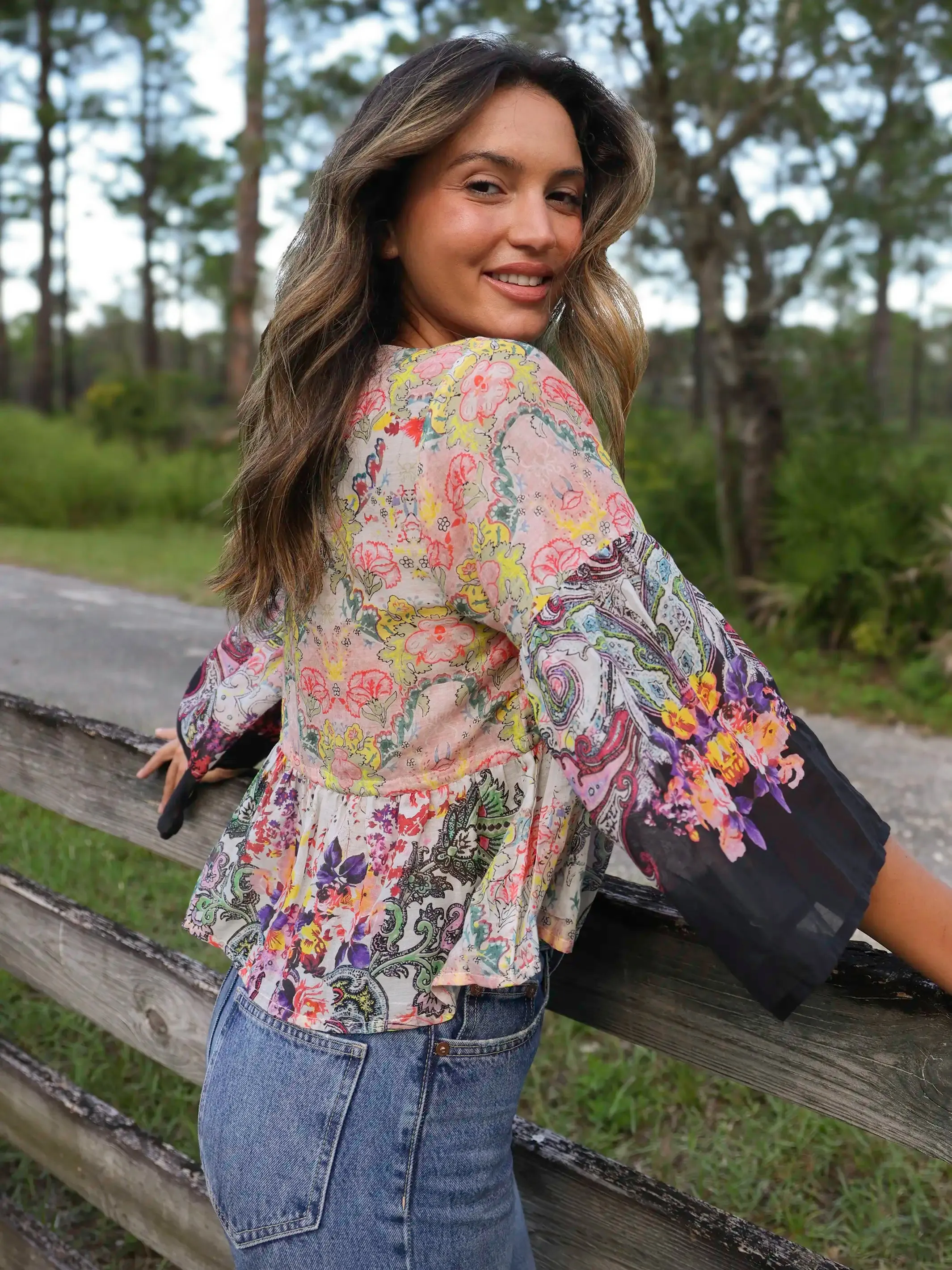 Isabella Cotton Top - Black Multicolored Paisley sold by NATURAL LIFE product image thumbnail 2