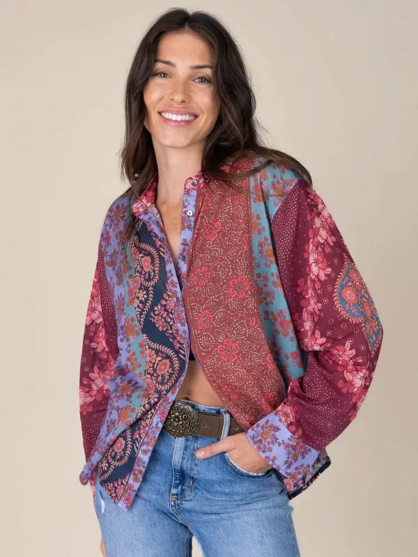Lived In Cotton Button Down - Red Patchwork sold by NATURAL LIFE