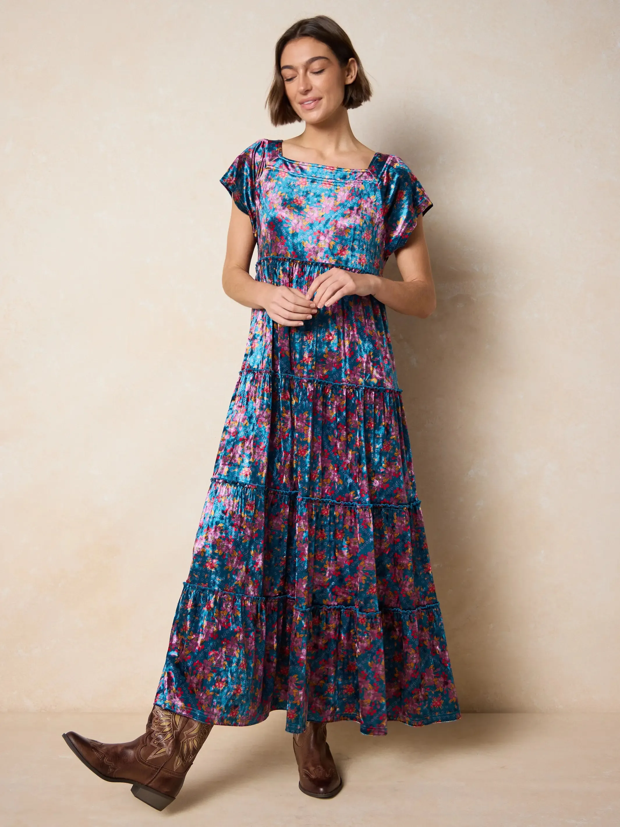 Berkley Velvet Maxi Dress - Bandana Floral Teal sold by NATURAL LIFE product image thumbnail 4