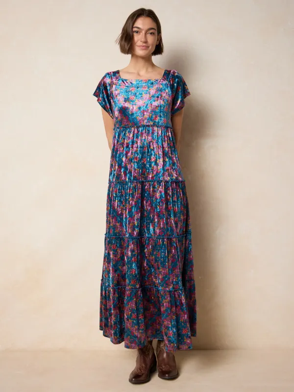 Berkley Velvet Maxi Dress - Bandana Floral Teal made by NATURAL LIFE