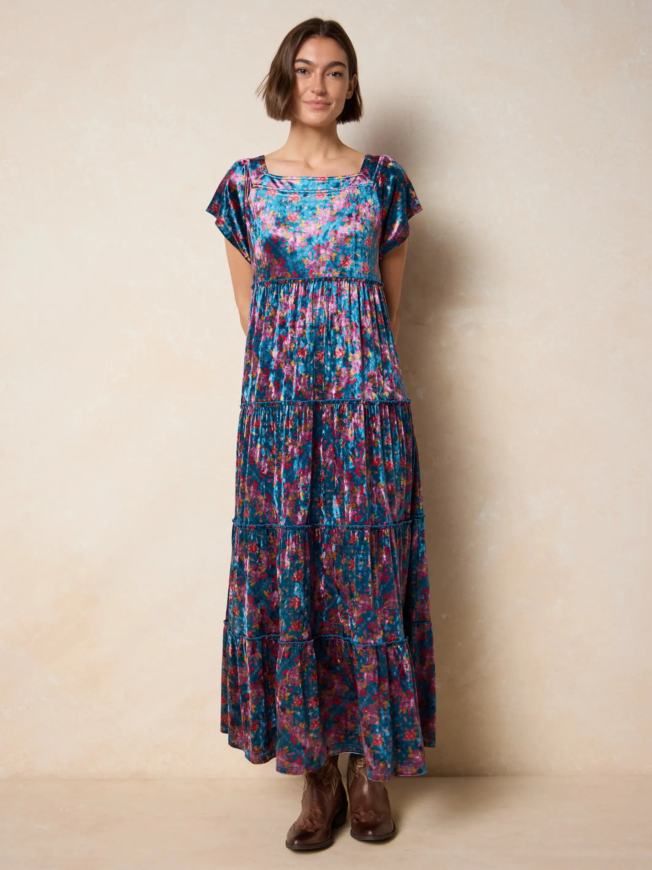 Berkley Velvet Maxi Dress - Bandana Floral Teal sold by NATURAL LIFE