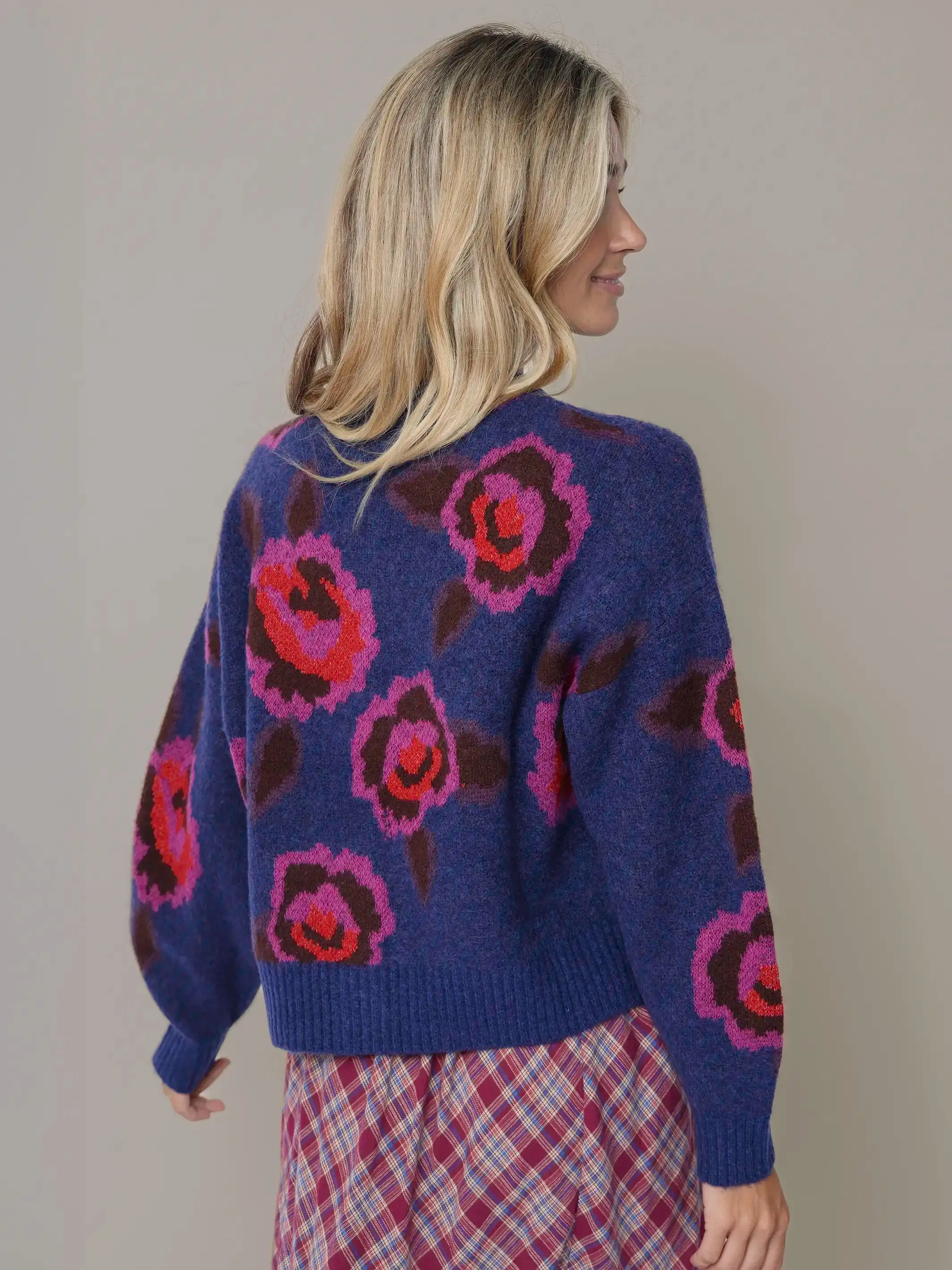 Jacquard Button Front Cardigan Sweater - Blue Rose sold by NATURAL LIFE product image thumbnail 3