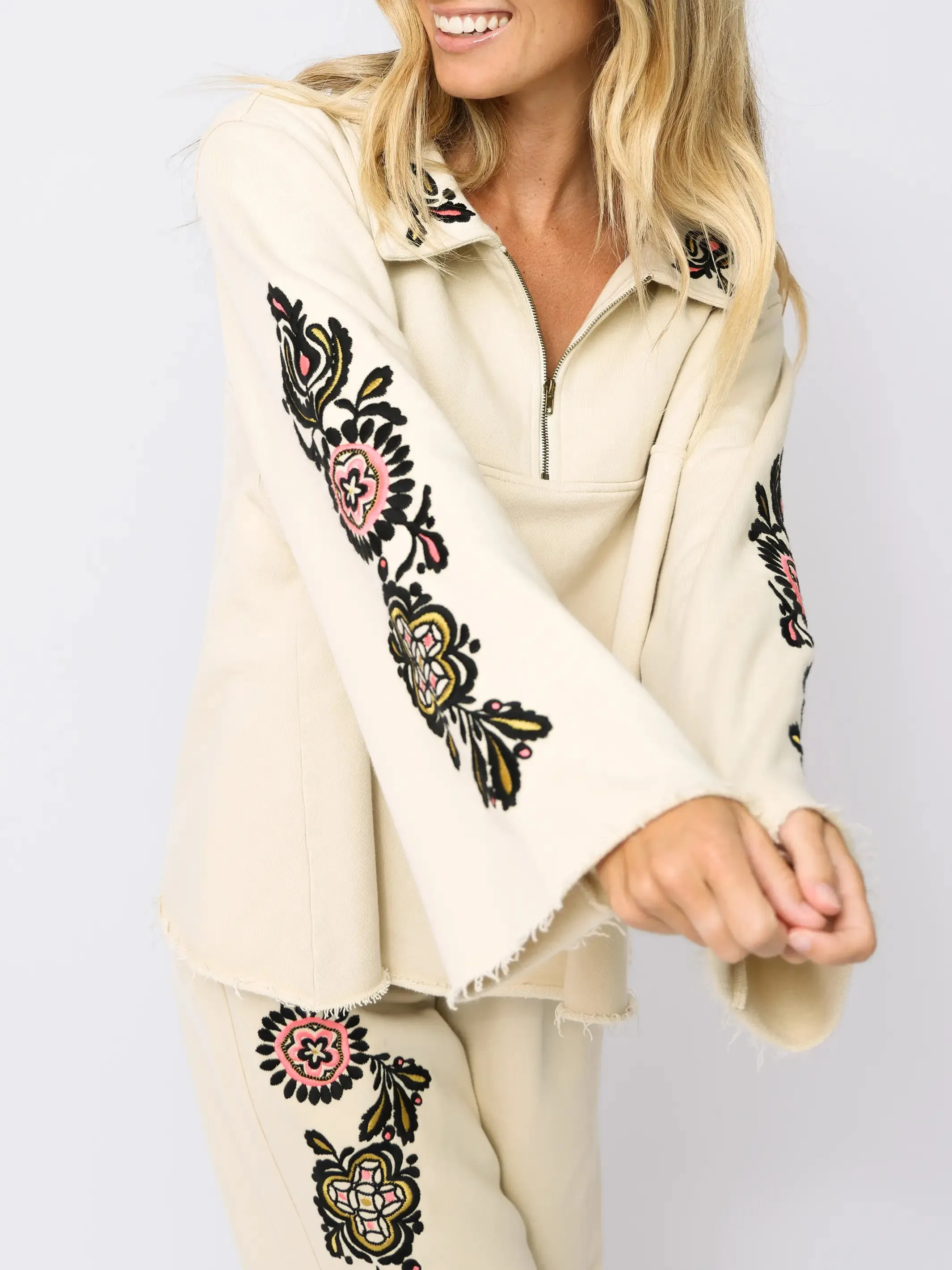 Easy Does It Embroidered Sweatshirt - Cream sold by NATURAL LIFE product image thumbnail 2