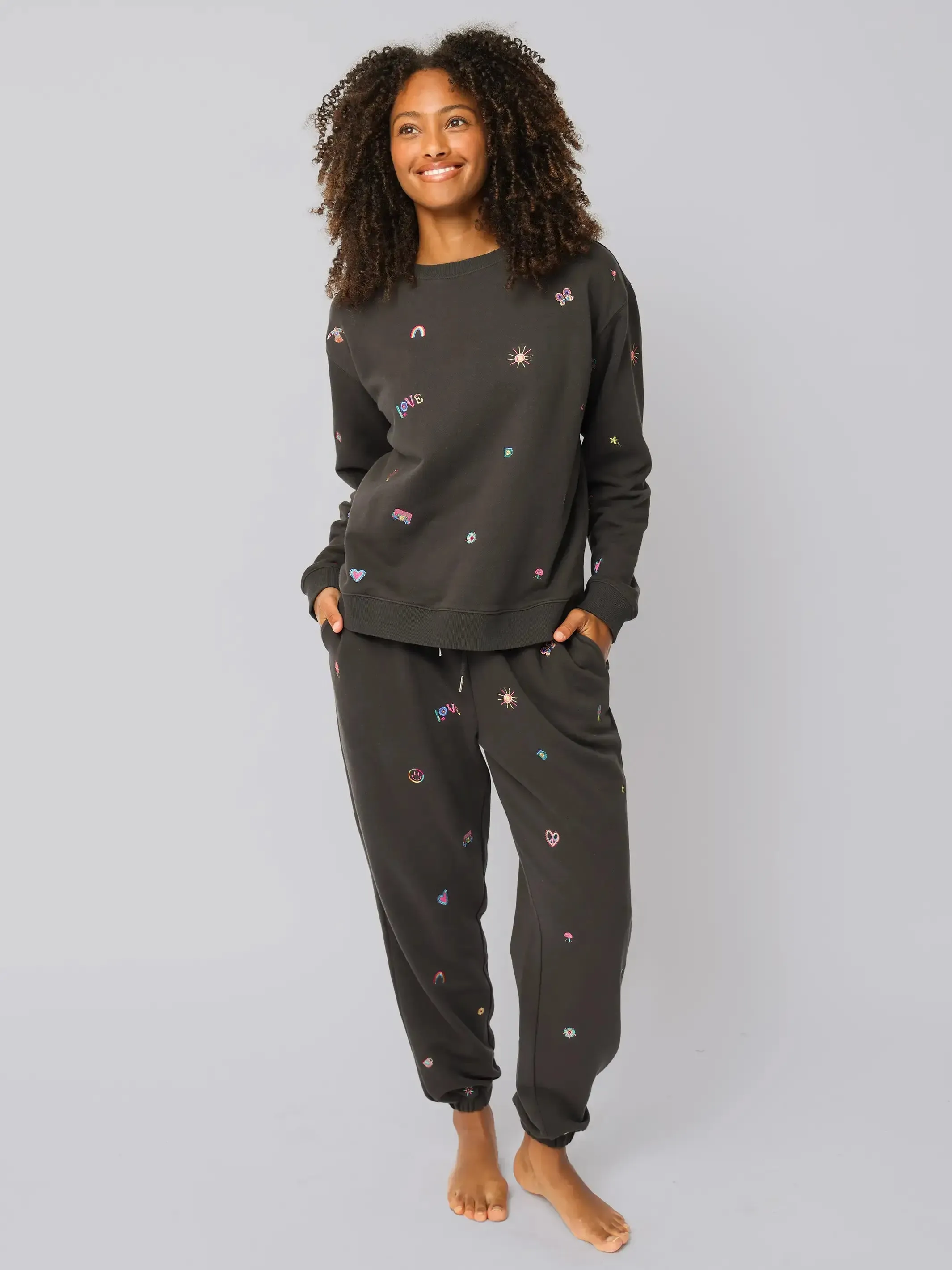 Fave Little Things Embroidered Sweatshirt - Charcoal Doodle sold by NATURAL LIFE product image thumbnail 4