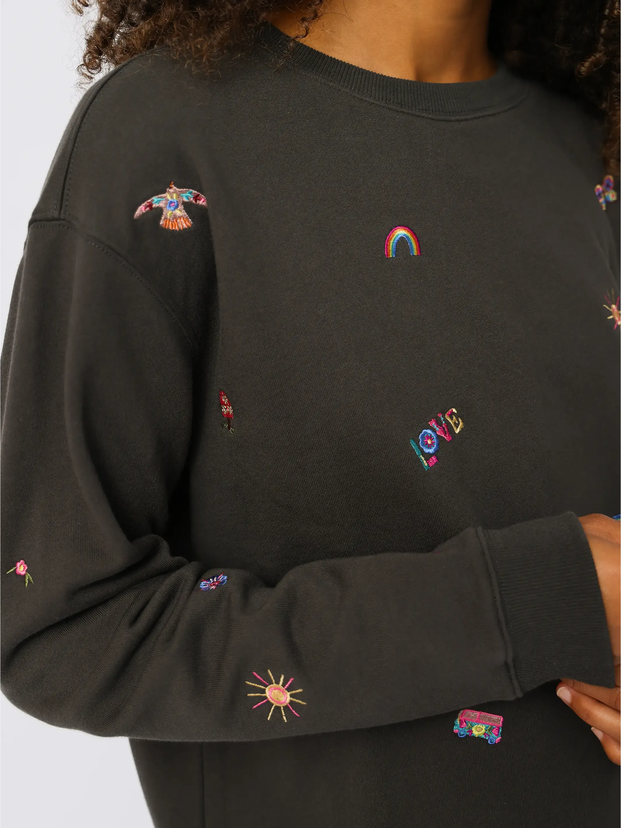 Fave Little Things Embroidered Sweatshirt - Charcoal Doodle sold by NATURAL LIFE