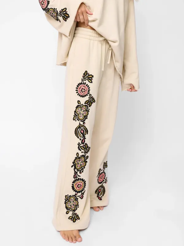 Easy Does It Embroidered Sweatpant - Cream made by NATURAL LIFE
